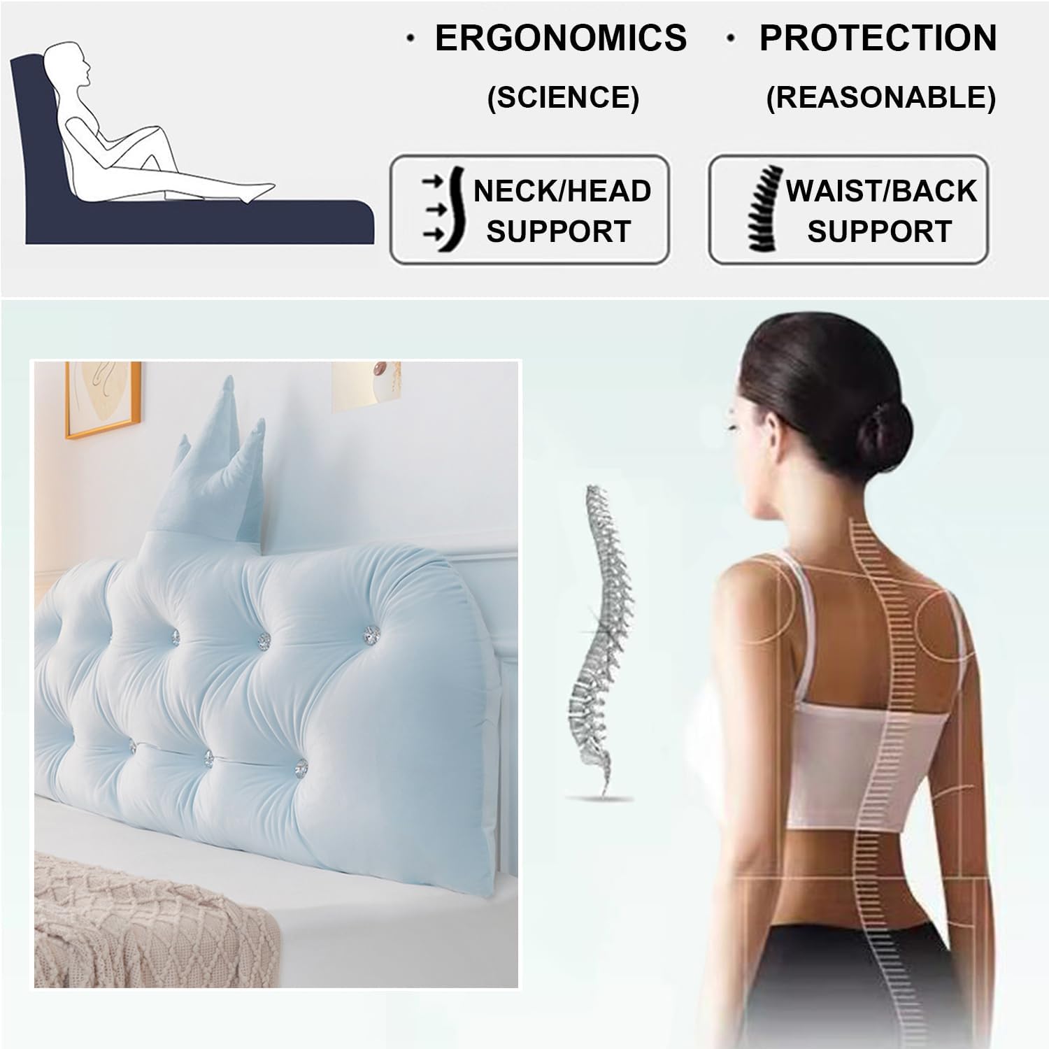 ZZYK Wedge Headboard Pillow with Removable Cover Blue 47 Inches