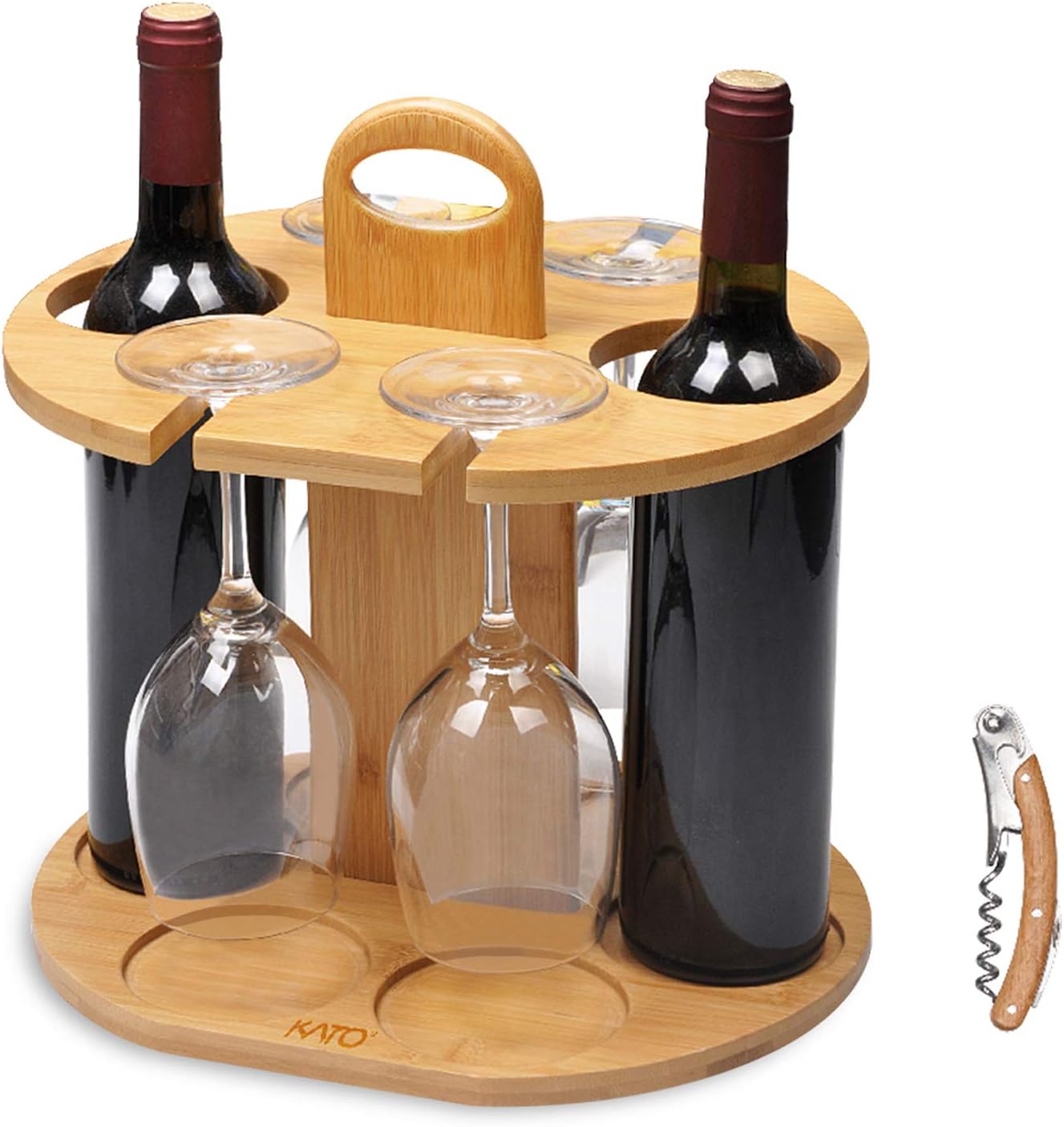 Tirrinia Bamboo Wine Rack 2 Bottles 4 Glasses