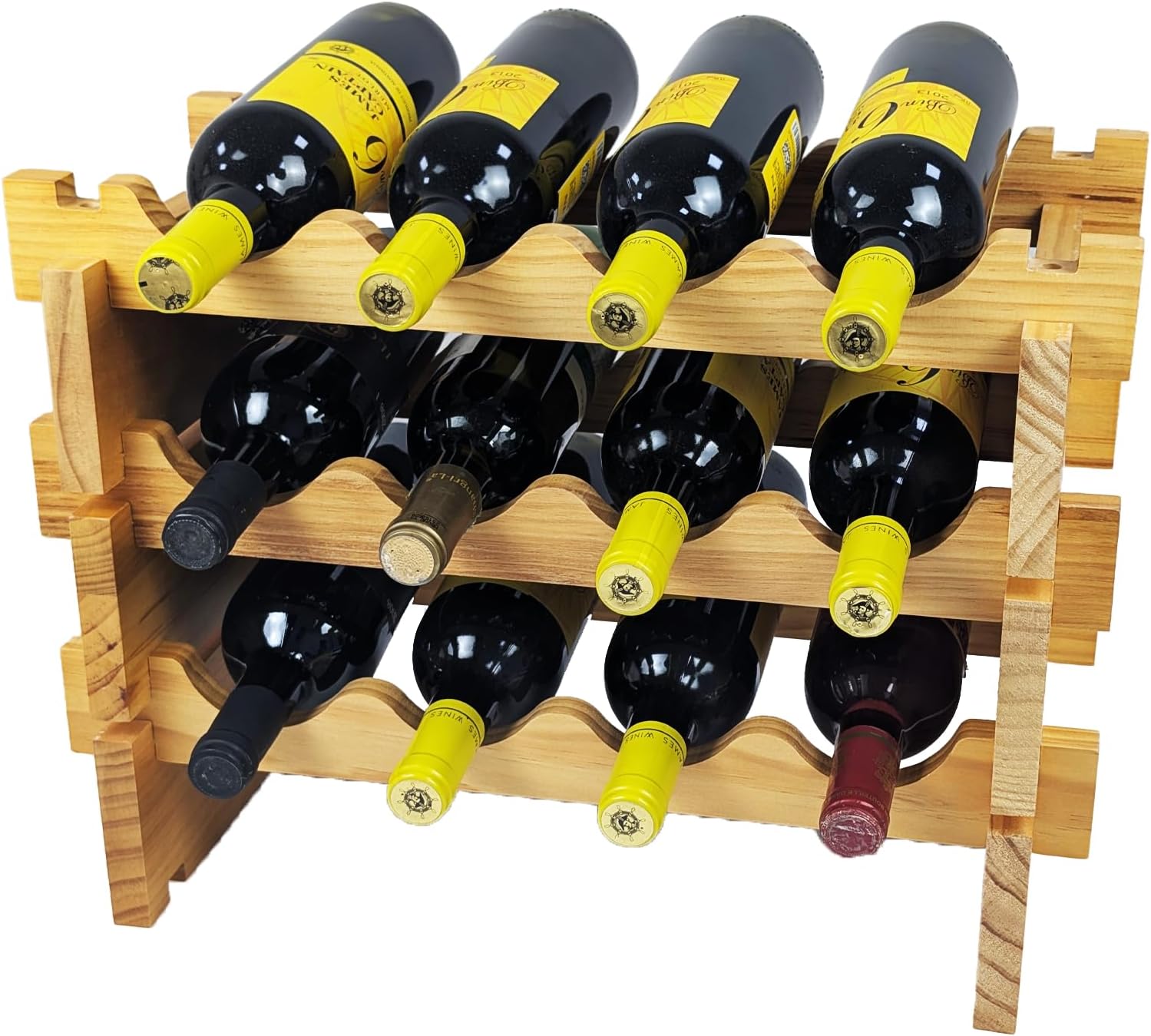 8-Tier Stackable Bamboo Wine Rack 12 Bottle Capacity