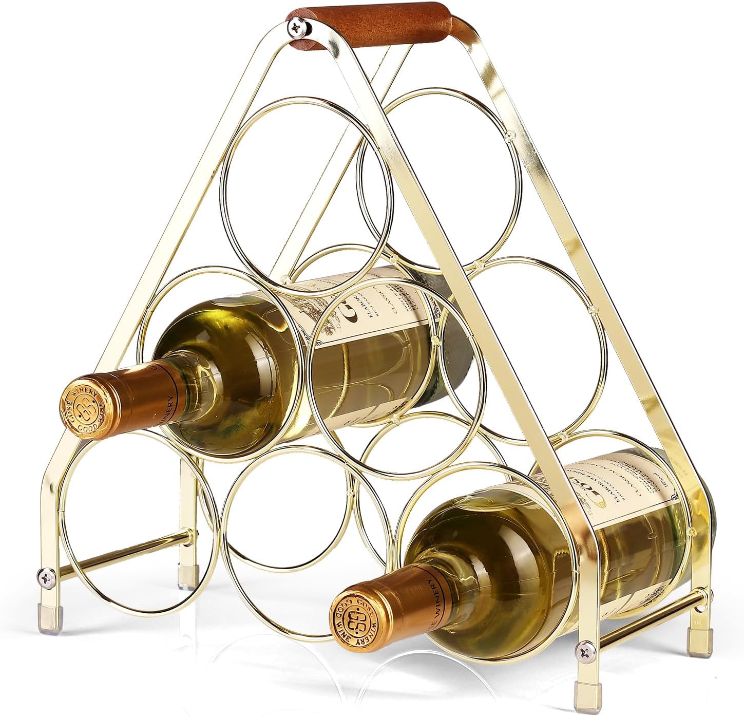 Drincarier 6 Bottle Countertop Wine Rack - 3 Tier Modern Gold Metal Design