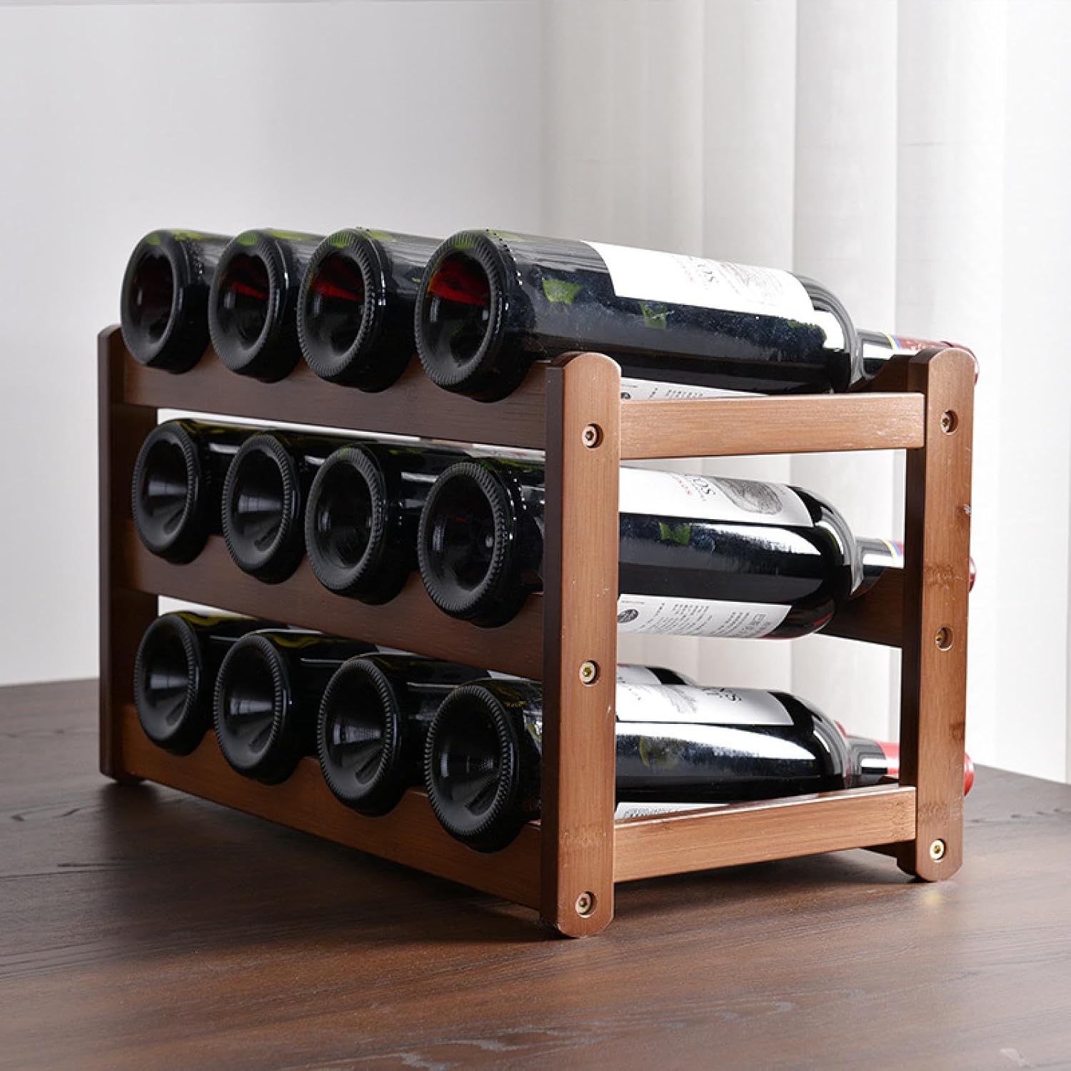 OWKAY Vintage Wooden Wine Rack 3 Tiers