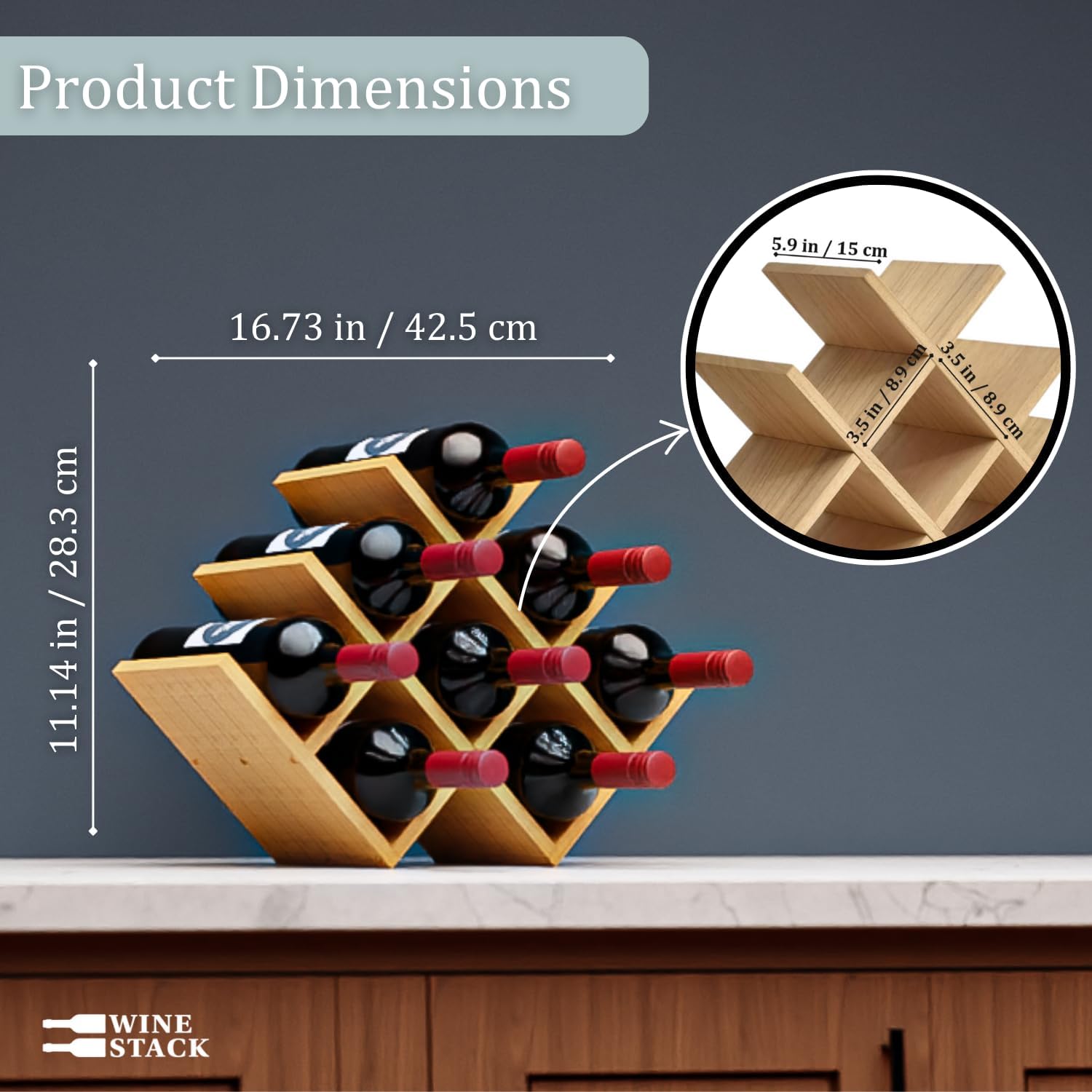 Wine Stack 8 Bottle Bamboo Wine Rack - Modern Lattice Design