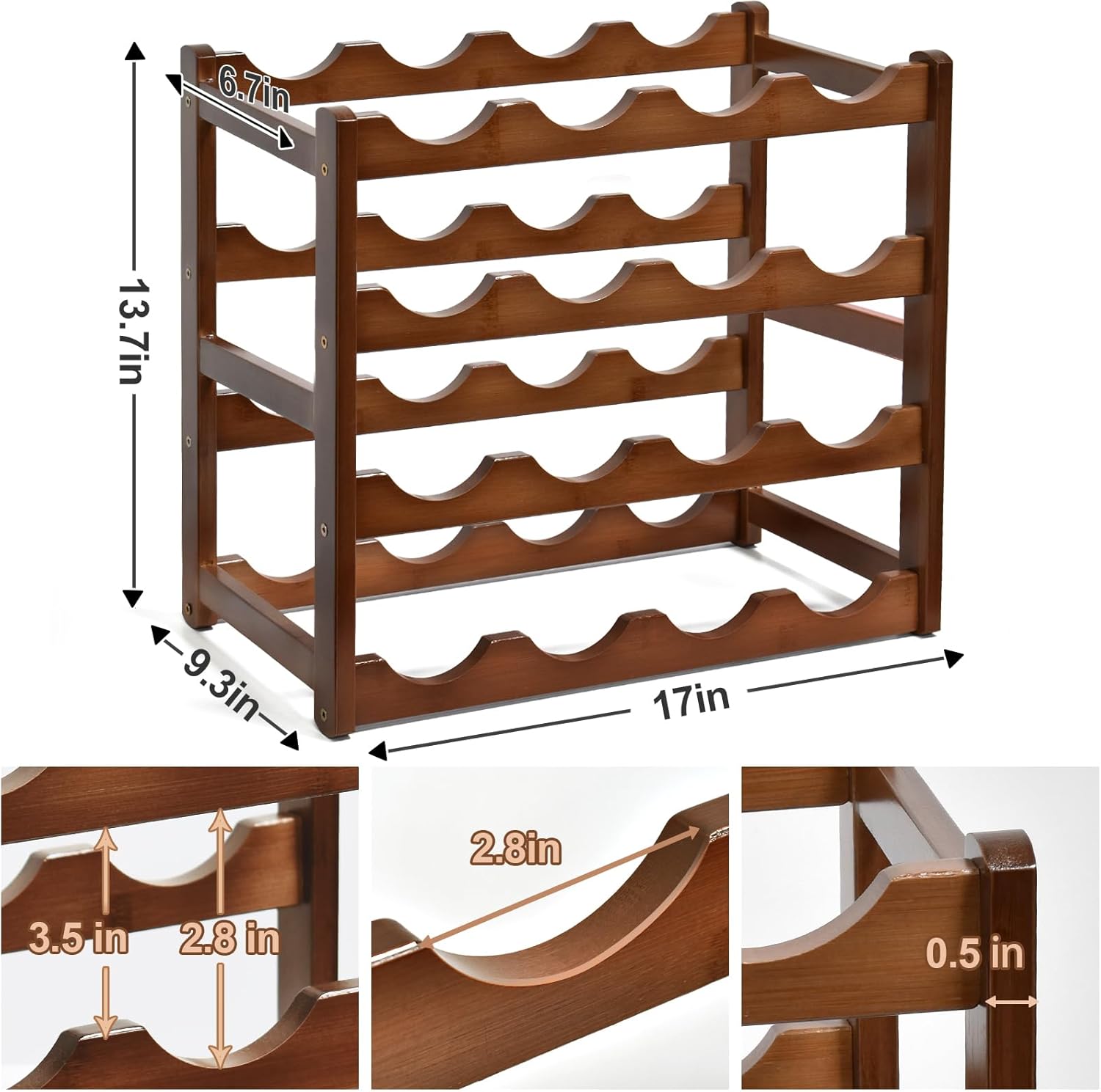Brown 4-Tier Wine Rack for 16 Bottles