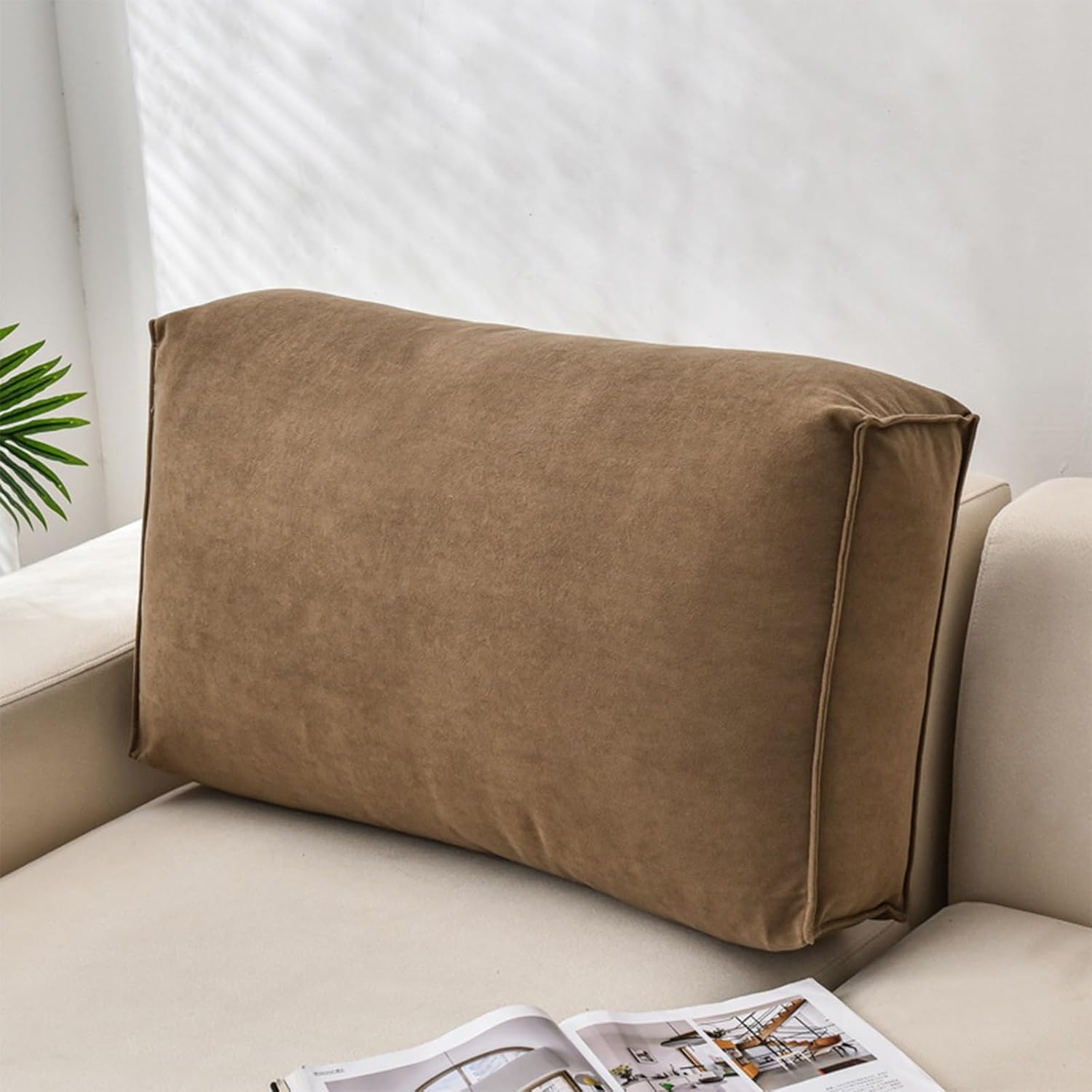 Yonwait Headboard Pillow - Comfort Reading Lumbar Support Cushion Camel 80x12x45cm