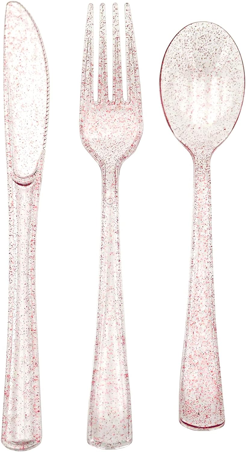 180PCS Rose Gold Glitter Cutlery Set for Valentines Day