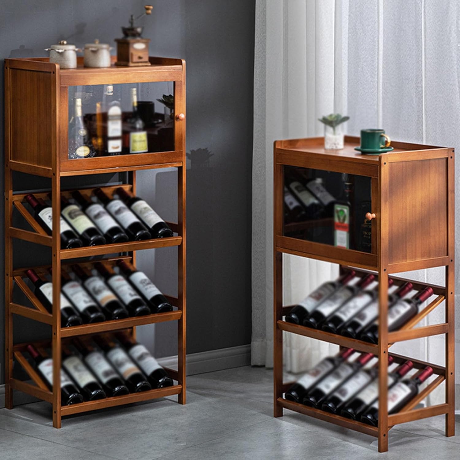 Wood Wine Bar Cabinet with Tabletop Storage Space-Saving Light Brown 52x30x90cm