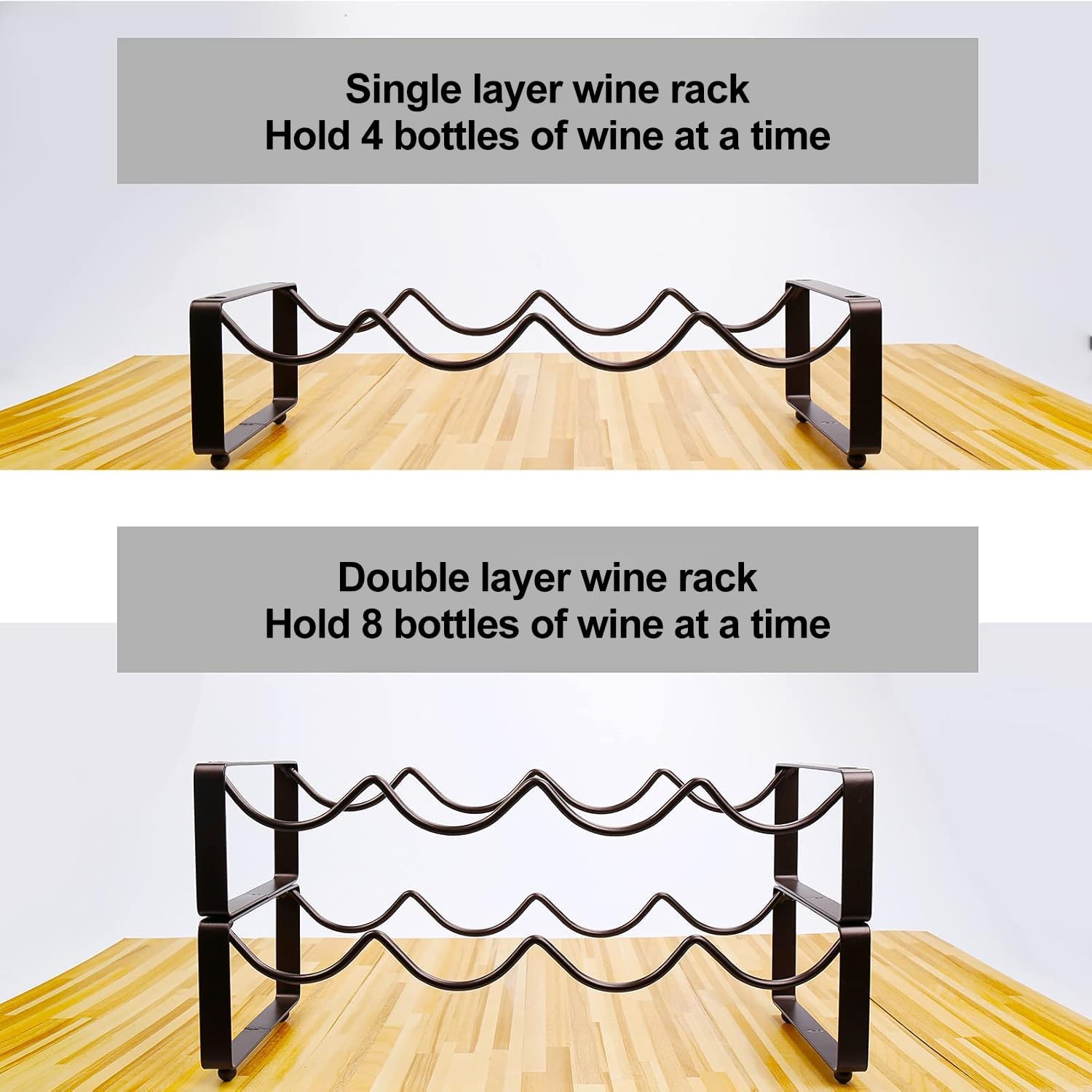 Carperipher Stackable 2 Tier Wine Rack 8 Bottles Metal Storage Holder