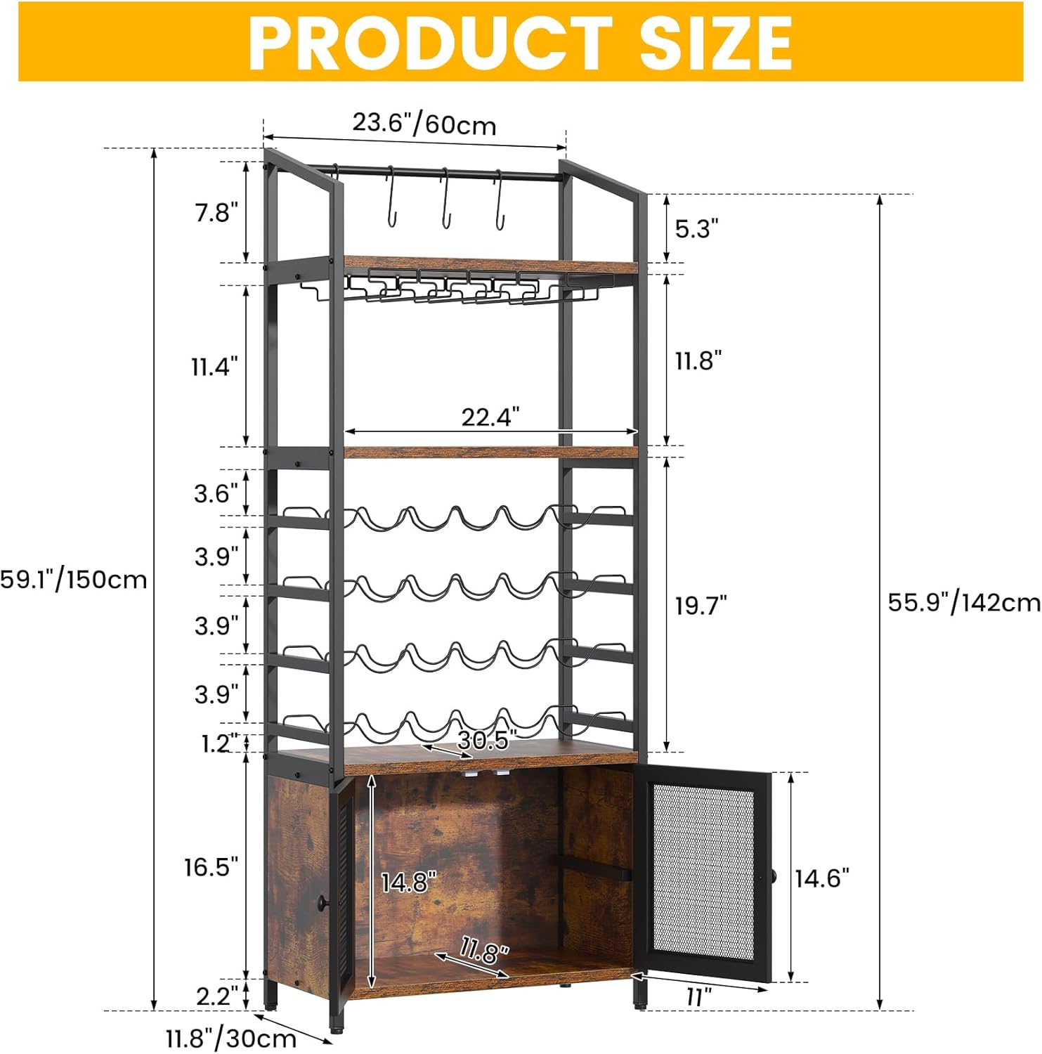 CBBPET 4-Tier Freestanding Wine Cabinet with LED Light