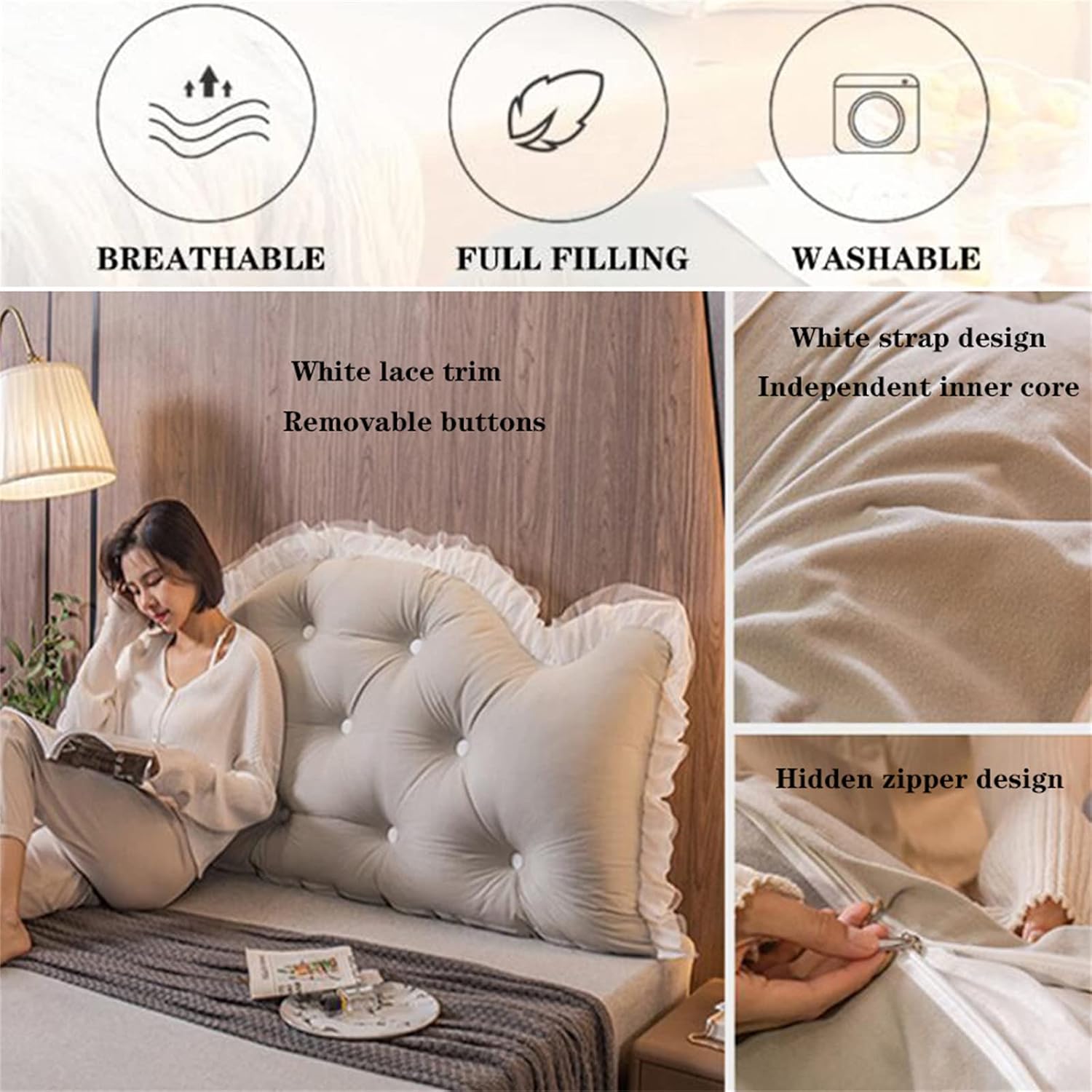ZZYK Headboard Pillow Full King Queen Twin Grey 59 Inch
