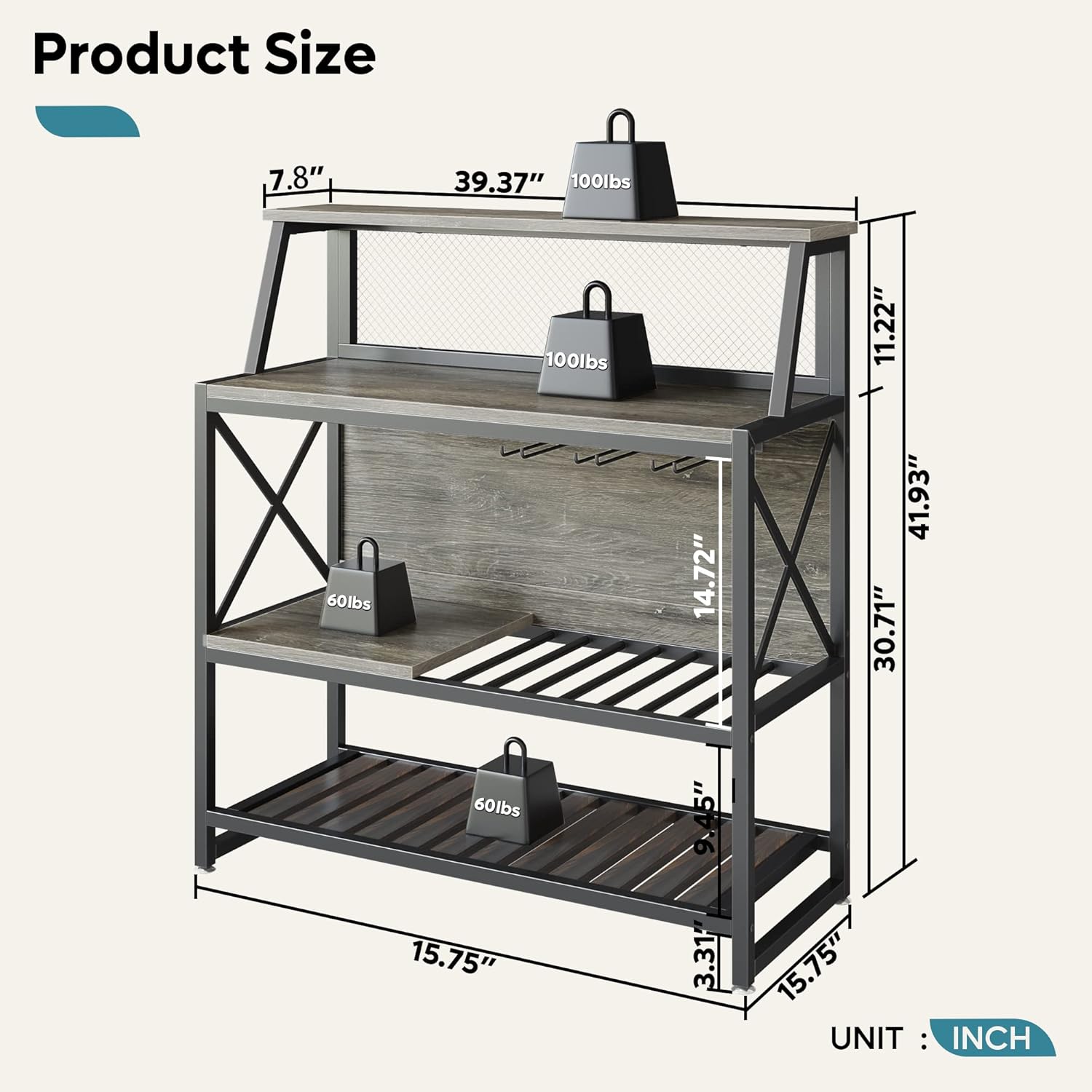 Bestier Freestanding Wine Rack Coffee Bar Table with Storage Gray