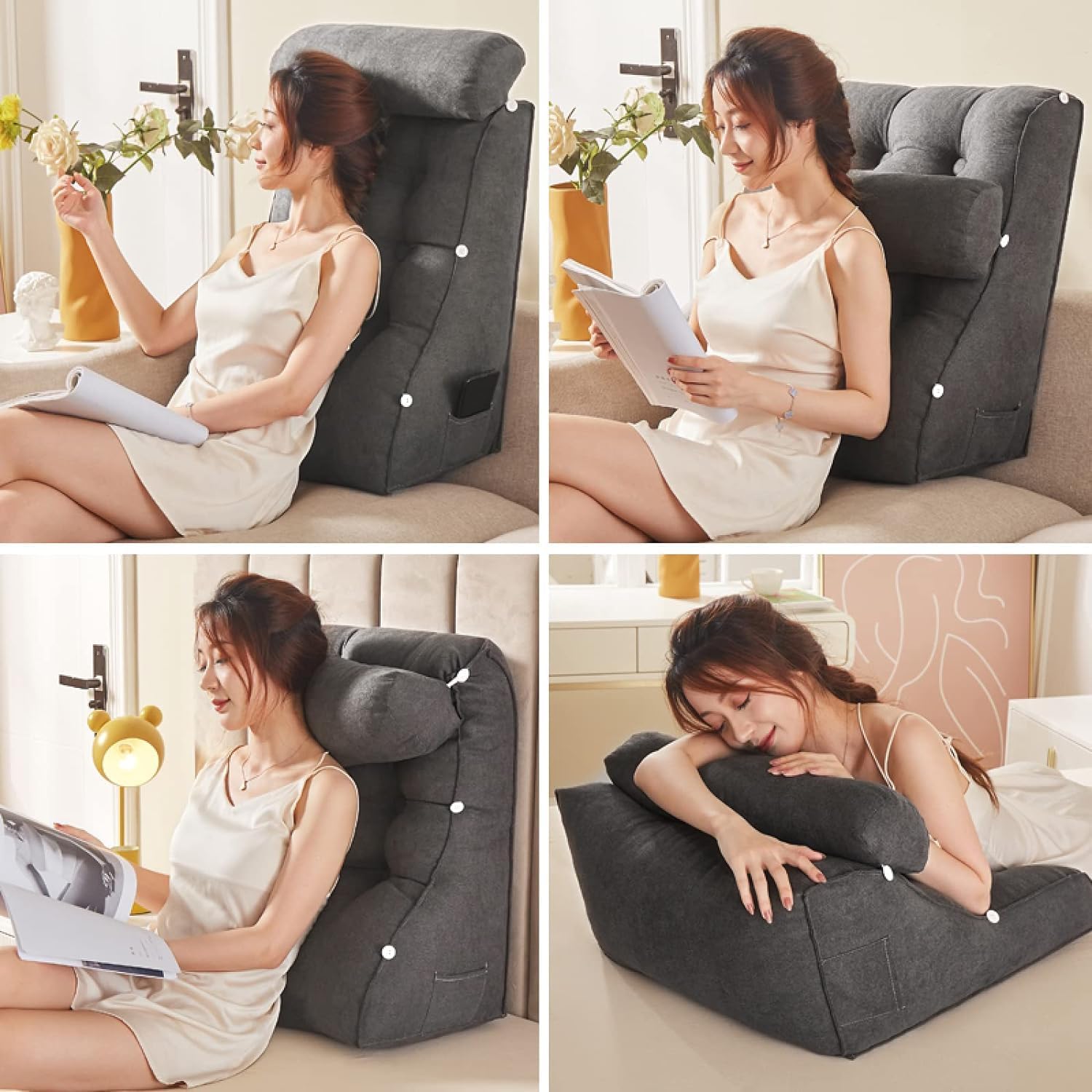 COZMAX Velvet Triangle Reading Pillow for Bed and Sofa