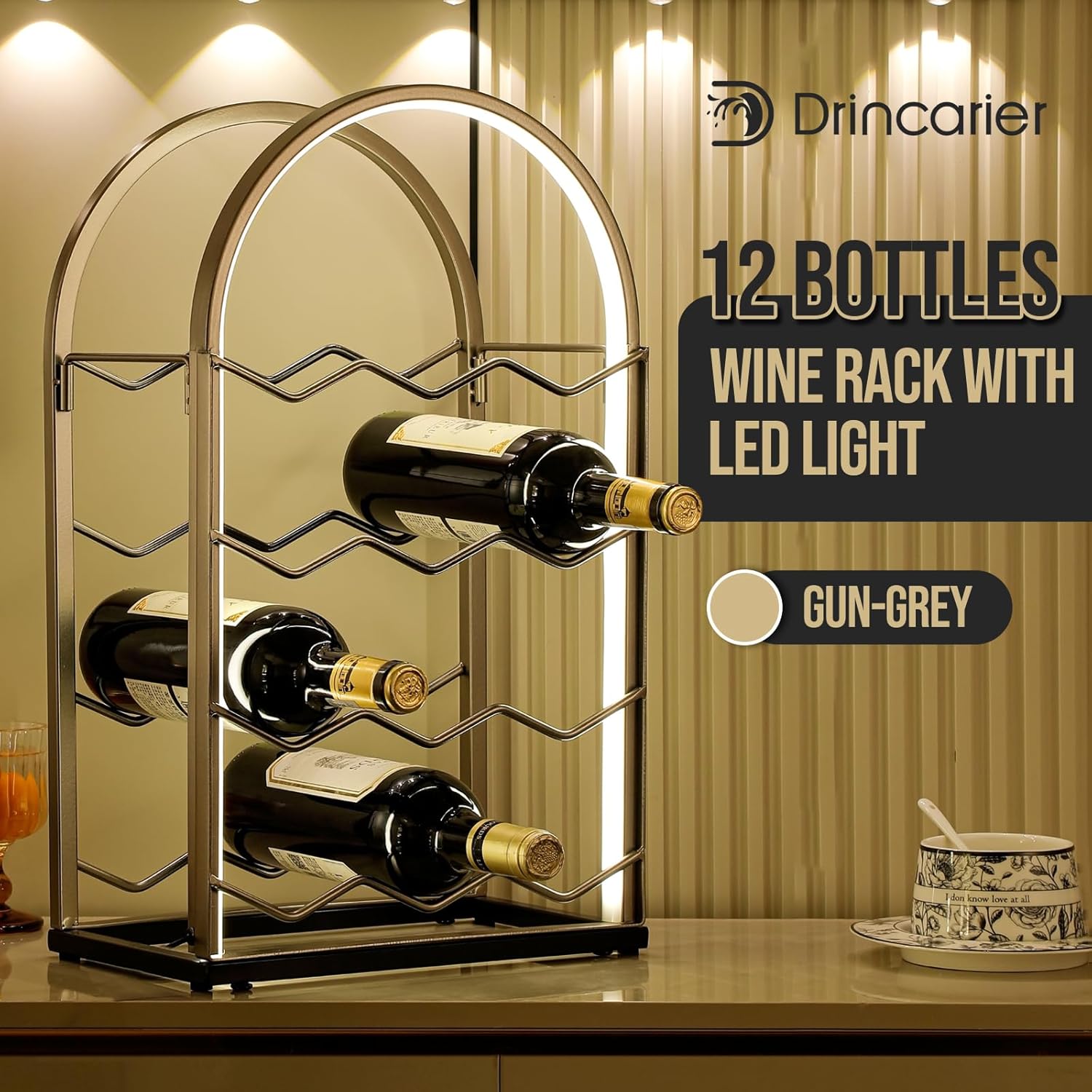 LED Countertop Wine Rack for 12 Bottles