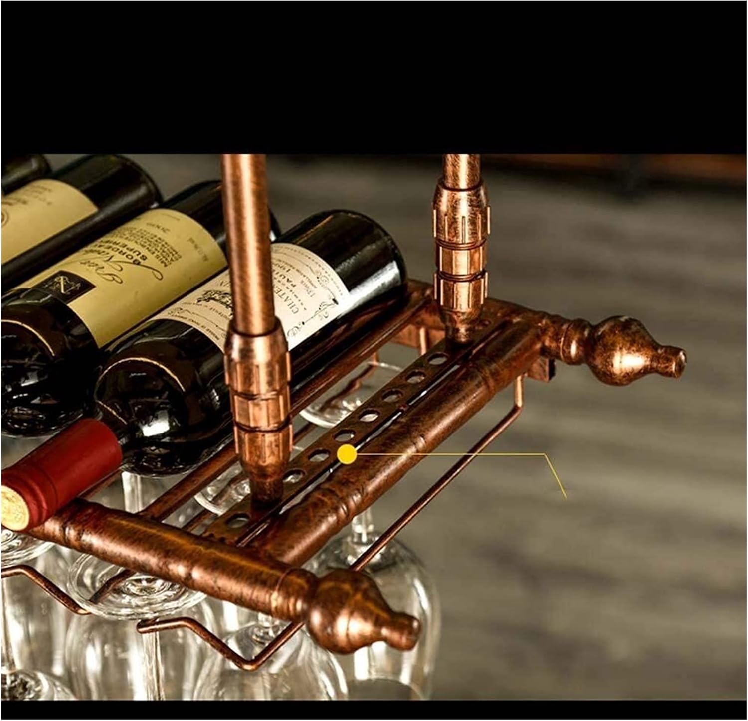 Suuim Hanging Wine Rack with Glass Holder and Shelf