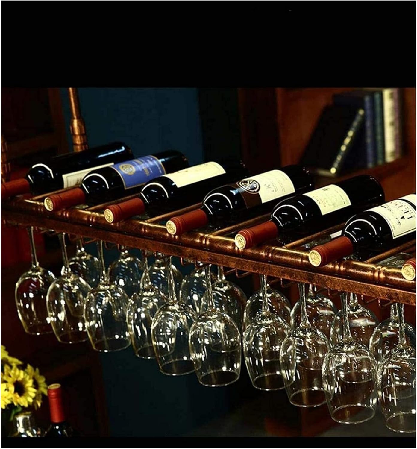 Suuim Hanging Wine Rack with Glass Holder and Shelf