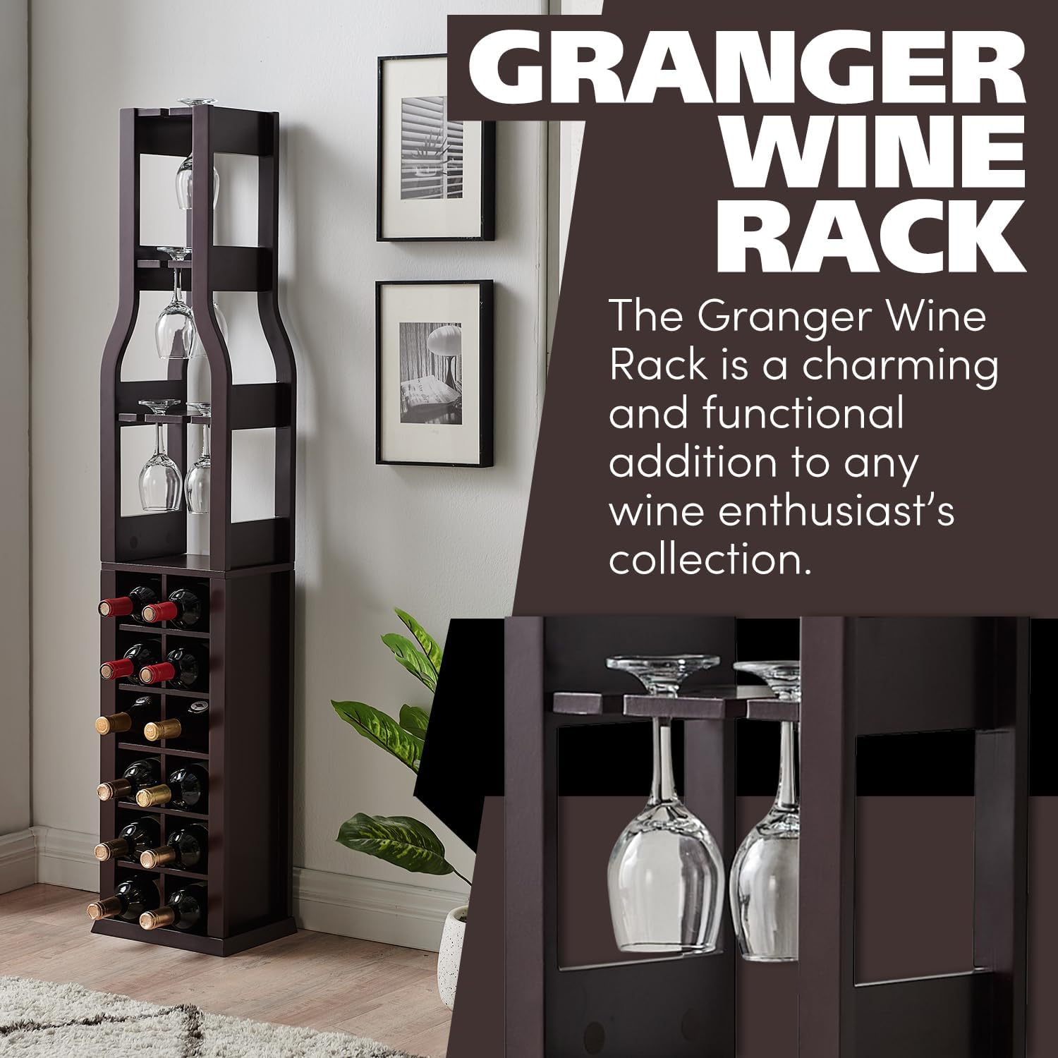 Kings Brand Granger Wine Rack - 12 Bottle Capacity - Dark Cherry