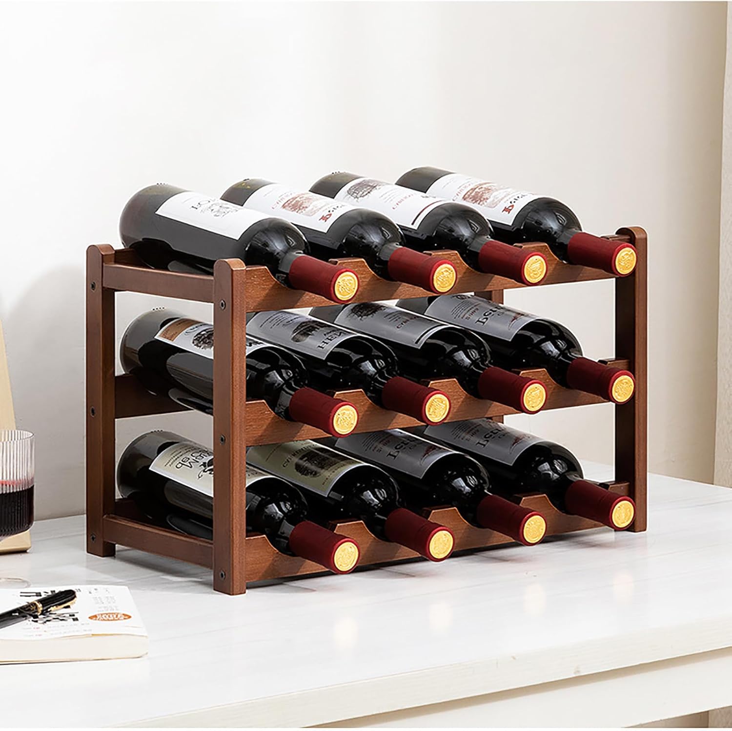 JSWHYBD Bamboo Wine Rack 15-Bottle Freestanding Storage