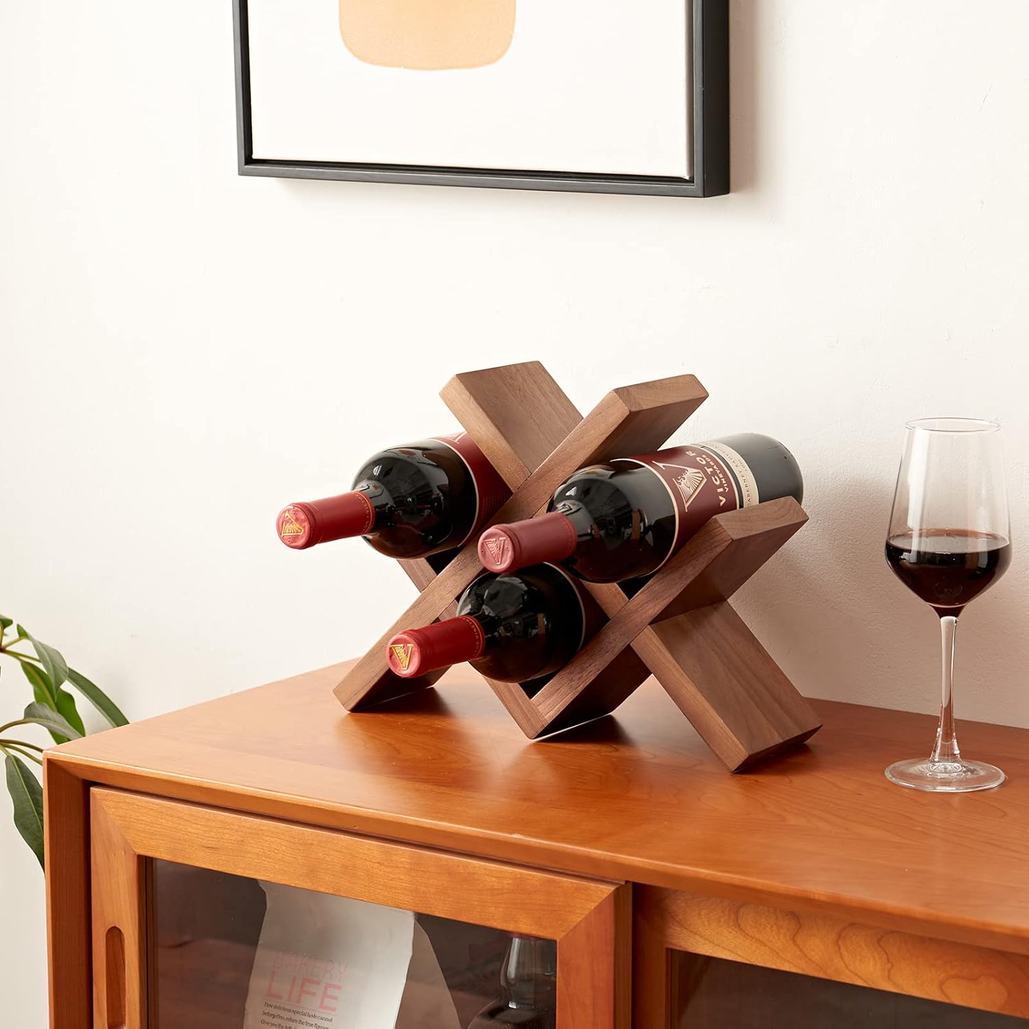 TREOAKWIS Solid Wood Wine Rack Organizer 4 Bottles