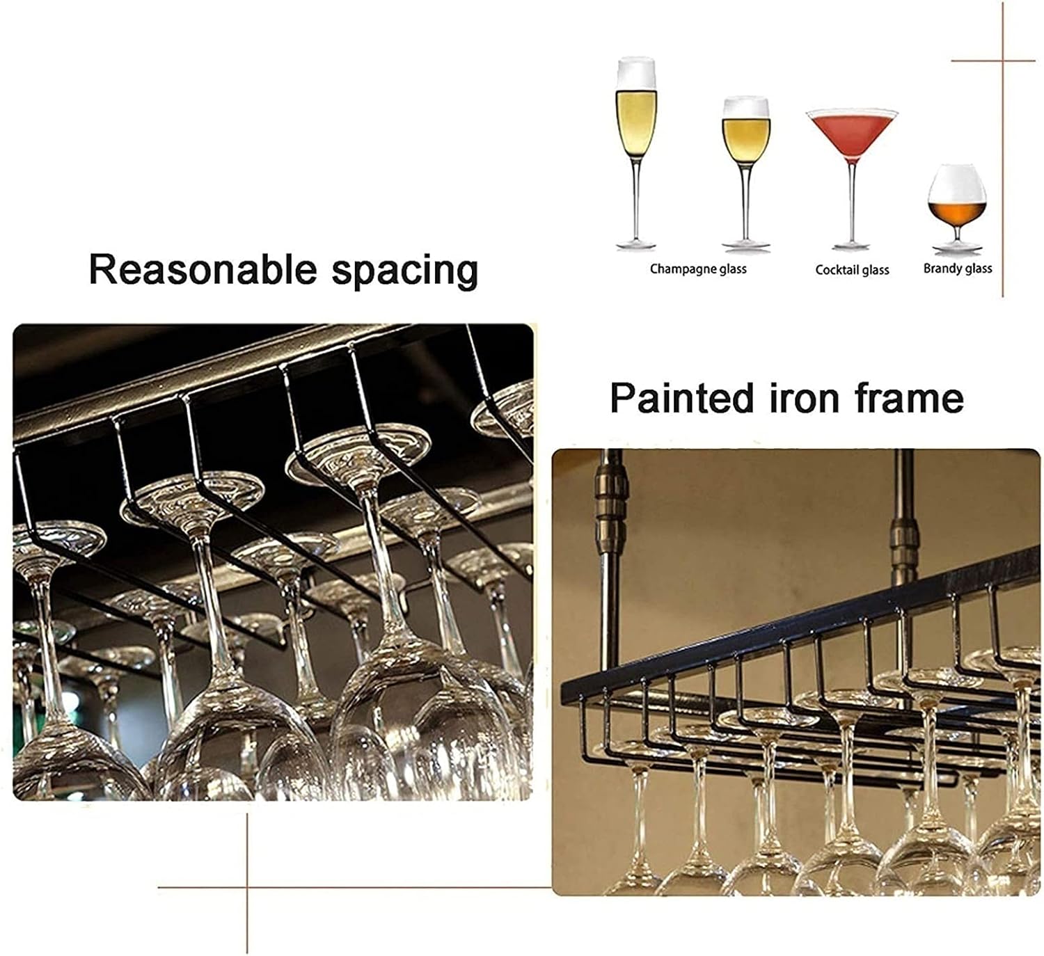 Adjustable Wall-Mounted Wine Glass Rack Black