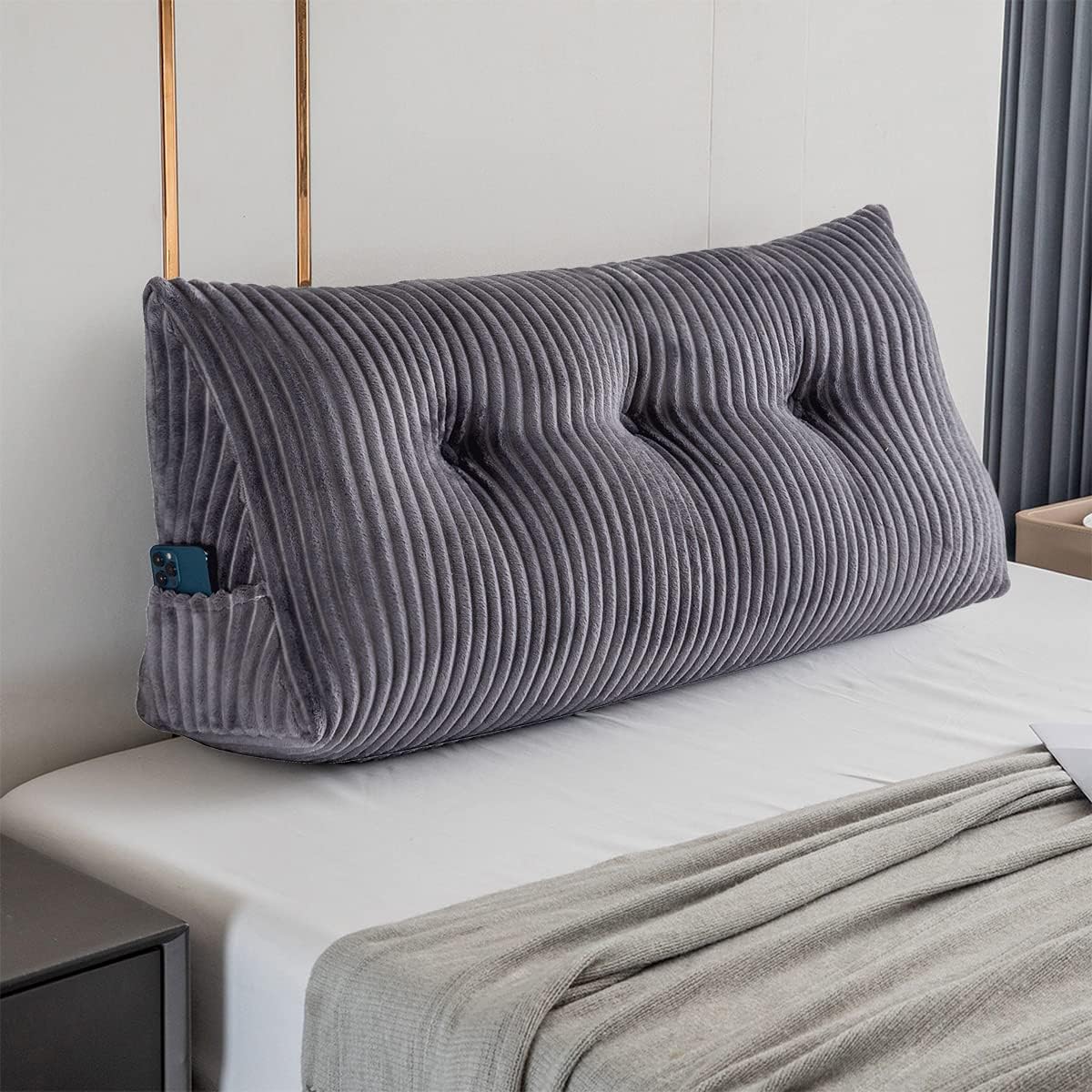 Activance Large Triangular Headboard Pillow with Removable Cover Grey