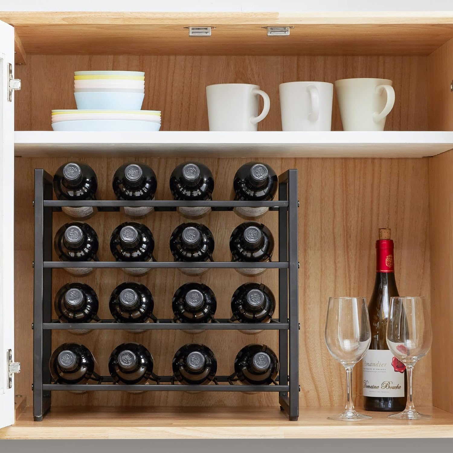IBUYKE 4 Tier Metal Wine Rack 16 Bottle Capacity Black