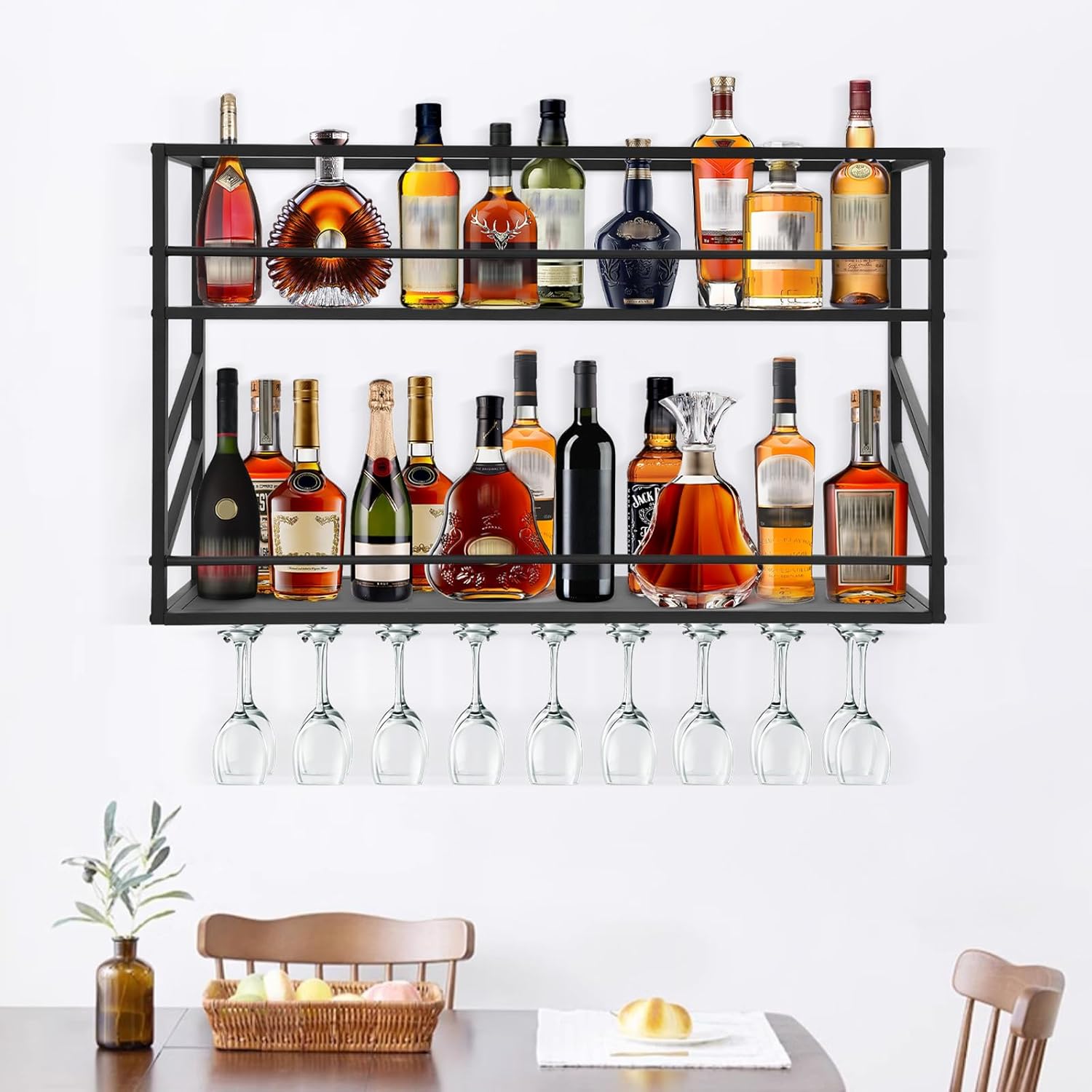 TFCFL Wall Mount Wine Rack 2-Tier Metal Storage
