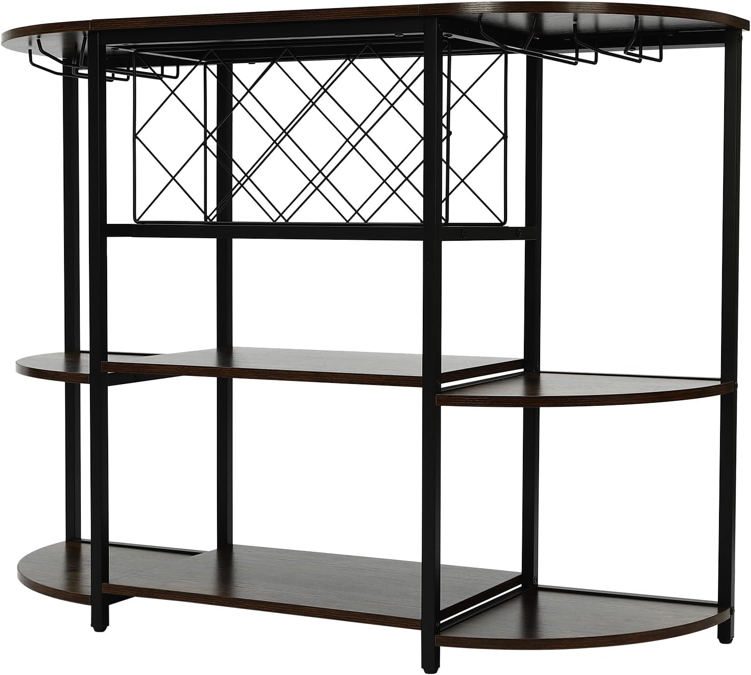 Delianty 3-Tier Wine Rack Table with Glass Holders Rustic Brown