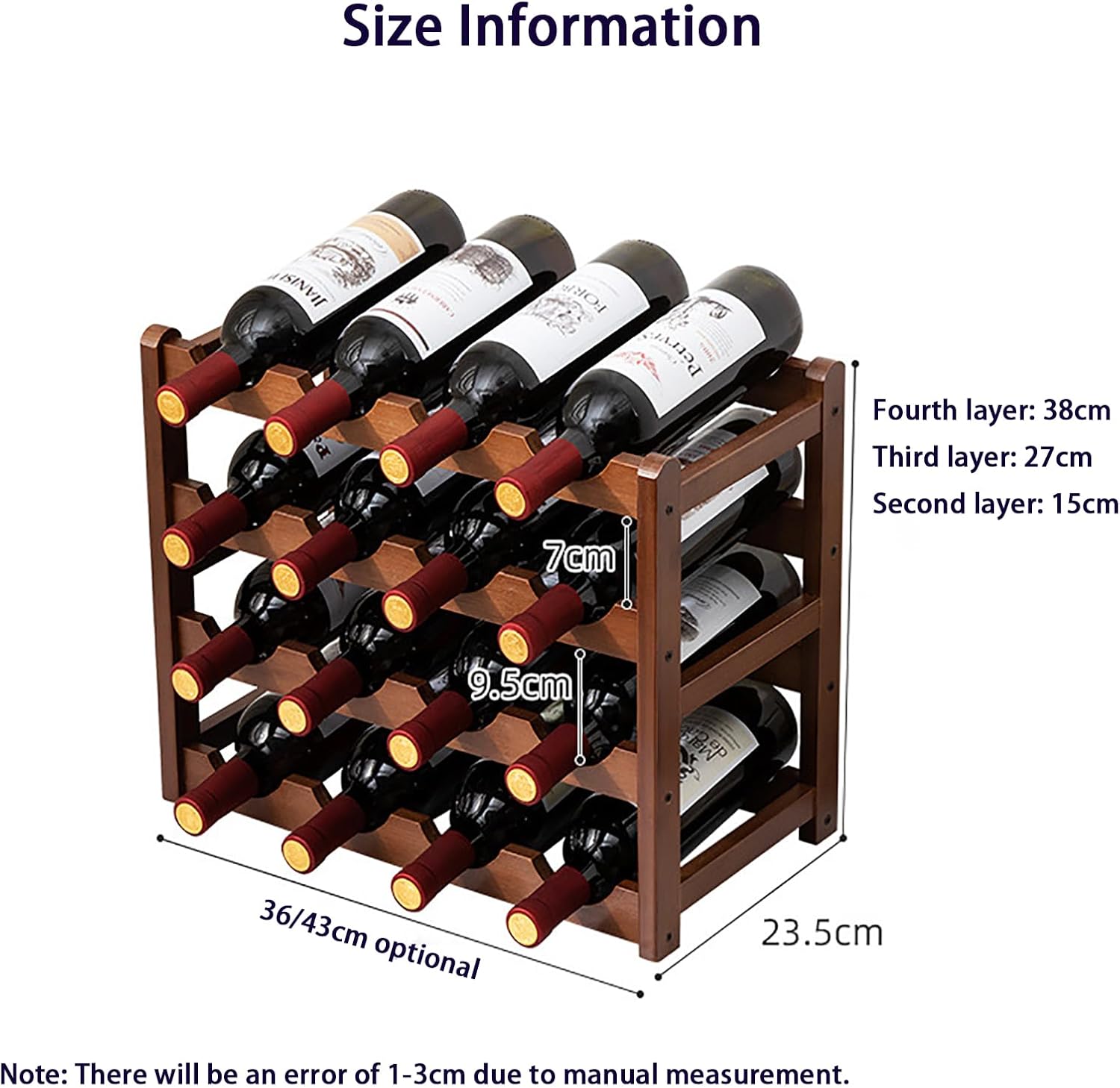 JSWHYBD Bamboo Wine Rack 15-Bottle Freestanding Storage