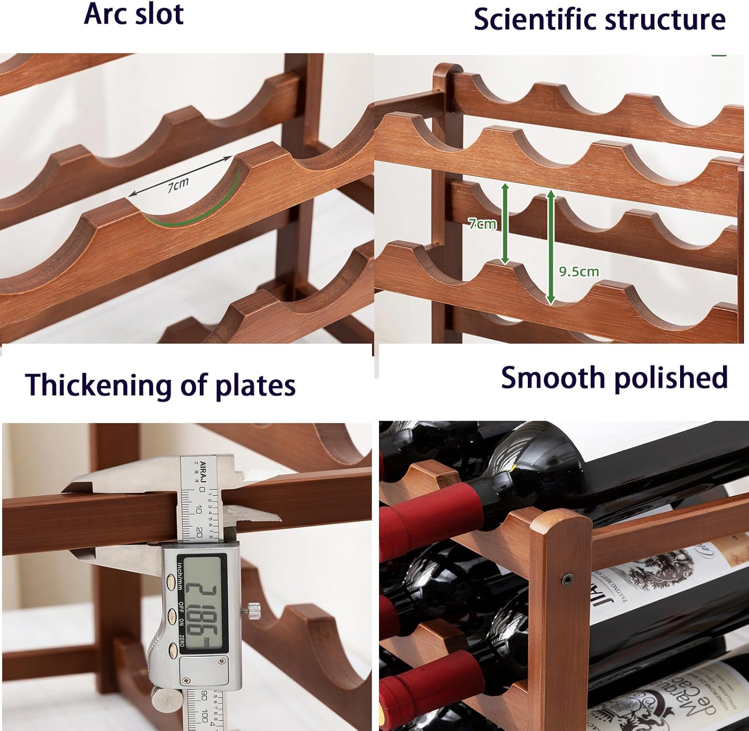 JSWHYBD Bamboo Wine Rack 15-Bottle Freestanding Storage