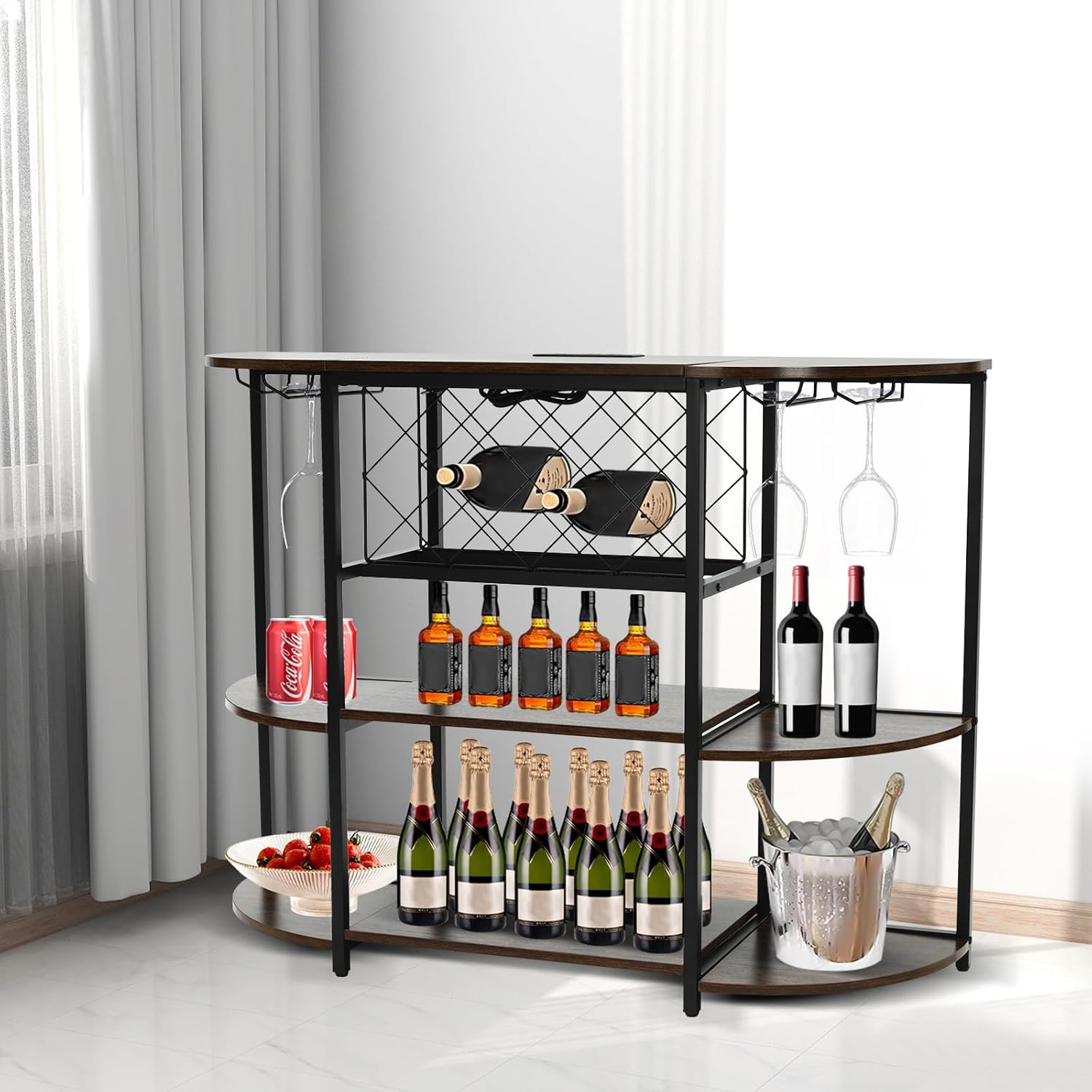 Industrial Wine Rack Table with RGB LED Light