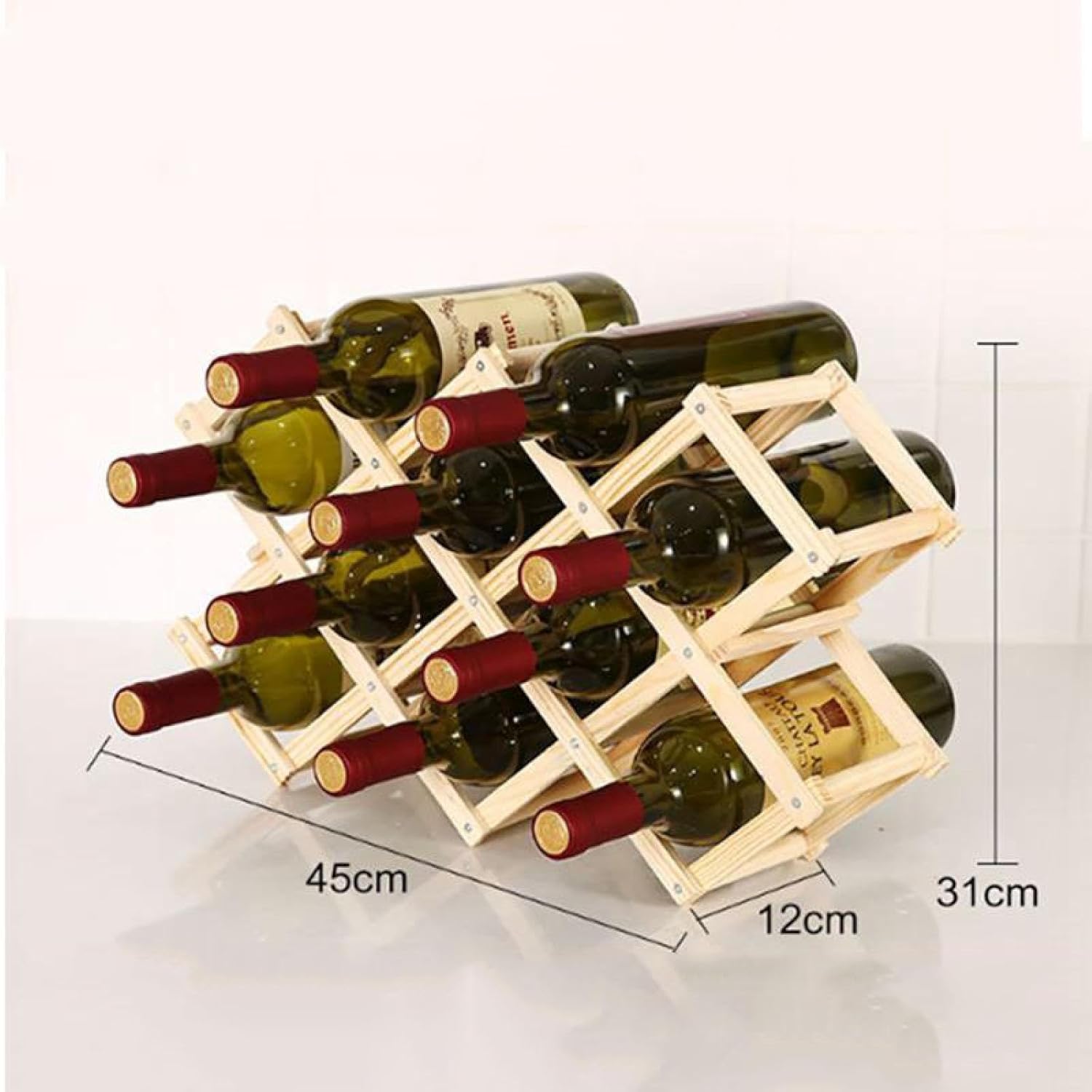 OWKAY Foldable Wooden Wine Rack 10 Bottles