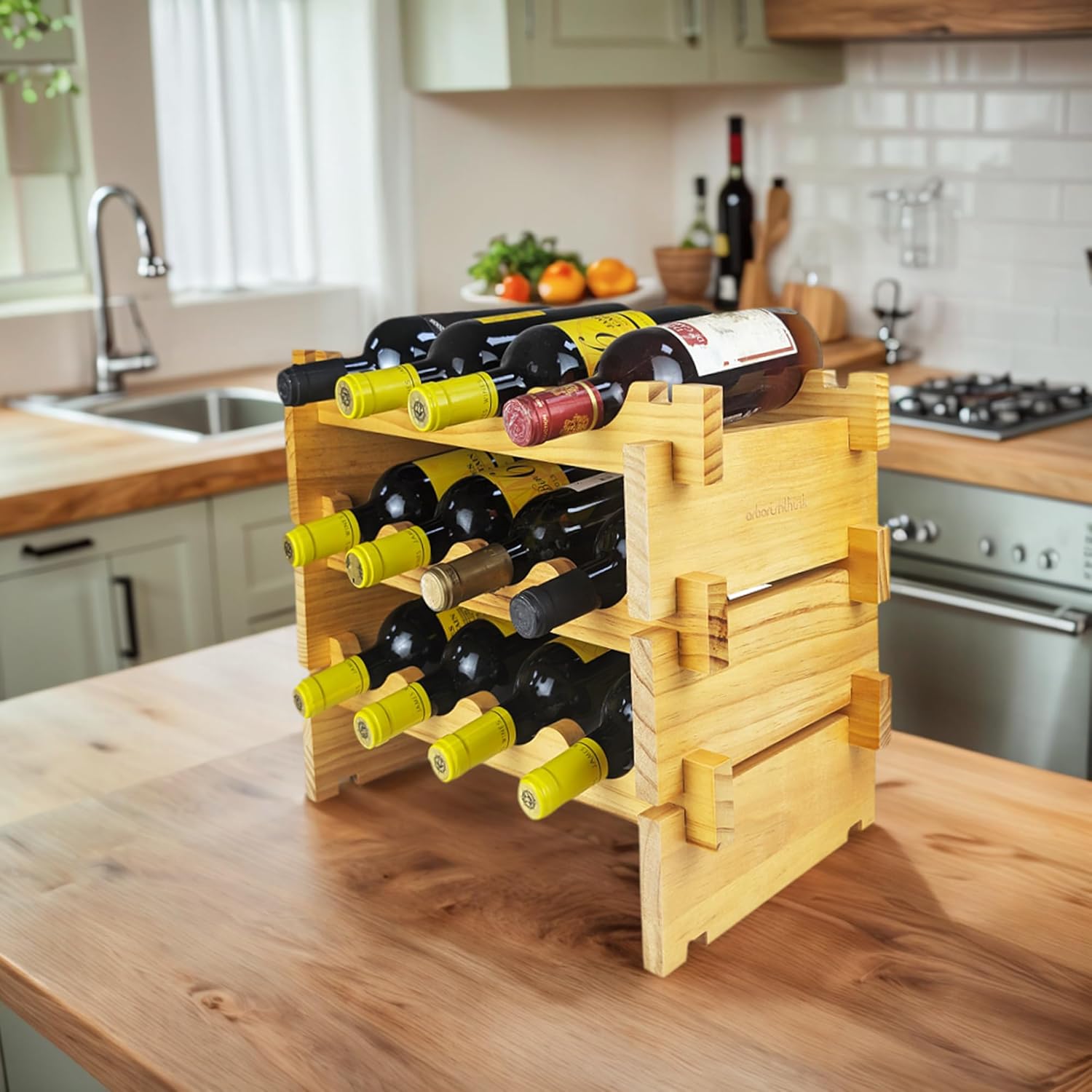 8-Tier Stackable Bamboo Wine Rack 12 Bottle Capacity