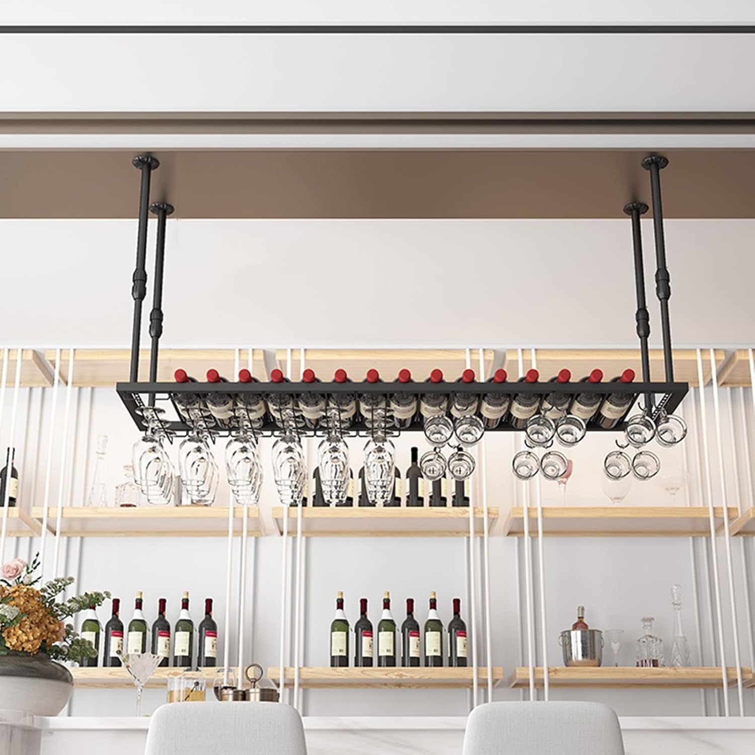 Suuim Wall-Mounted Wine Rack with Glass Holder 1