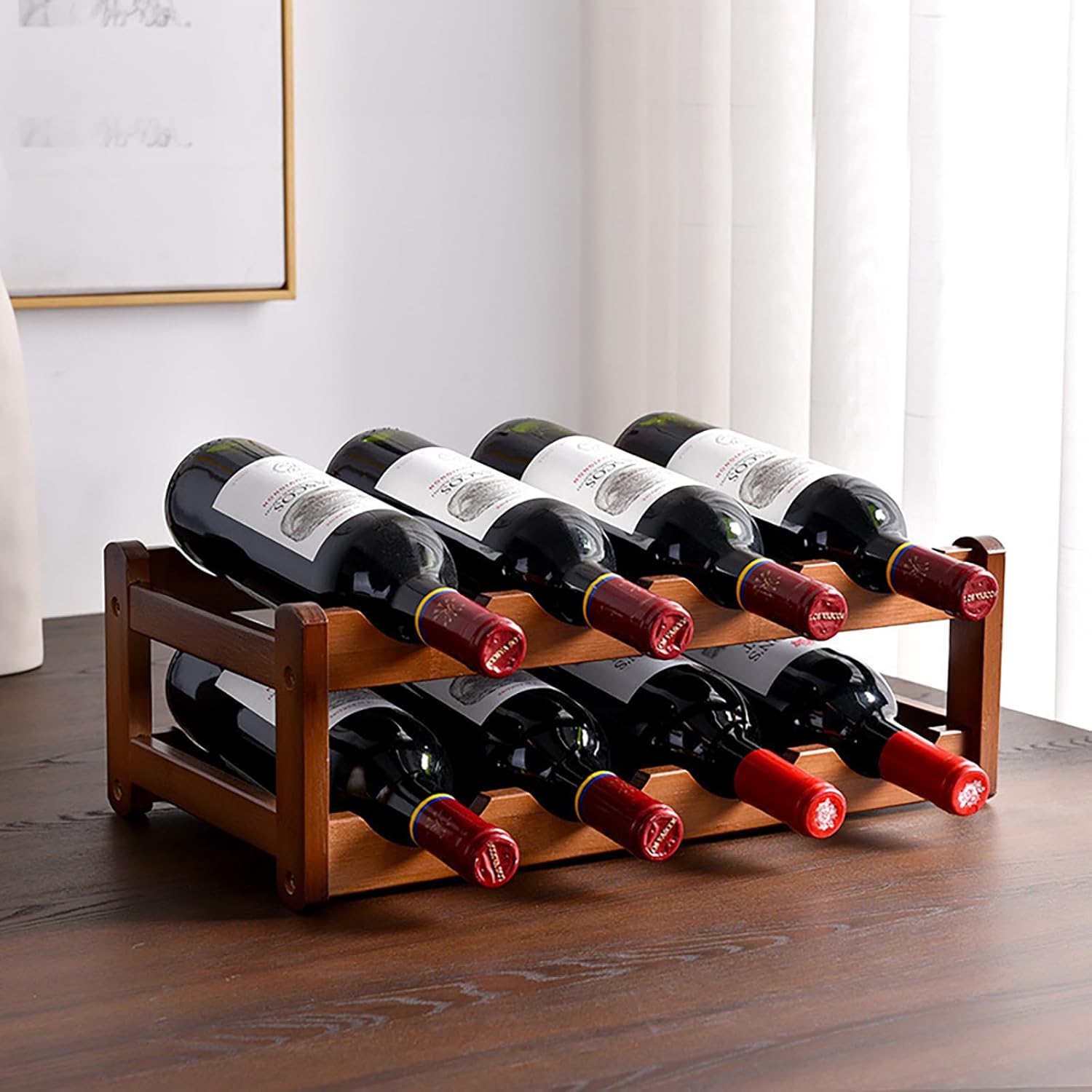 SCONVU 2-Tier Bamboo Wine Rack 8-Bottles