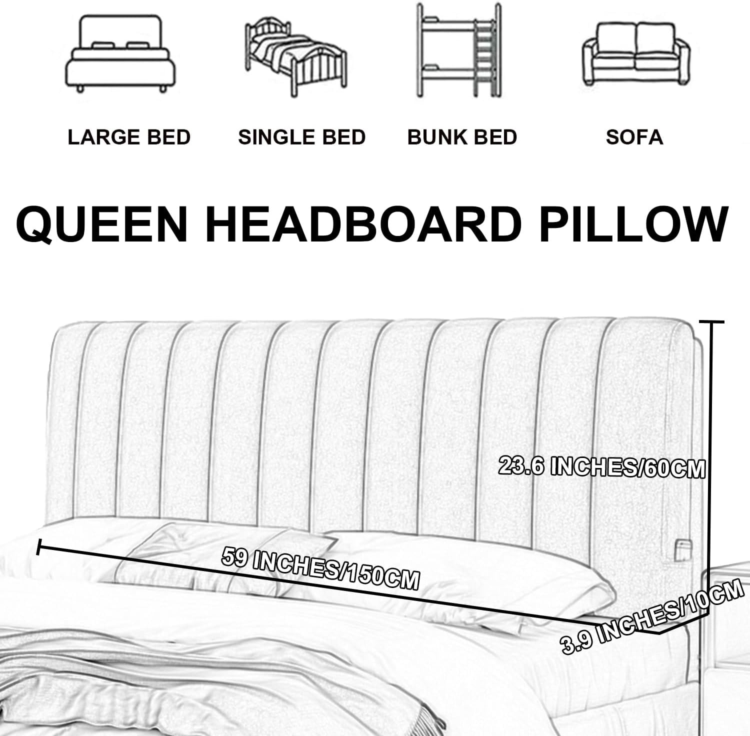 ZZYK Rectangle Upholstered Headboard Pillow for Bed