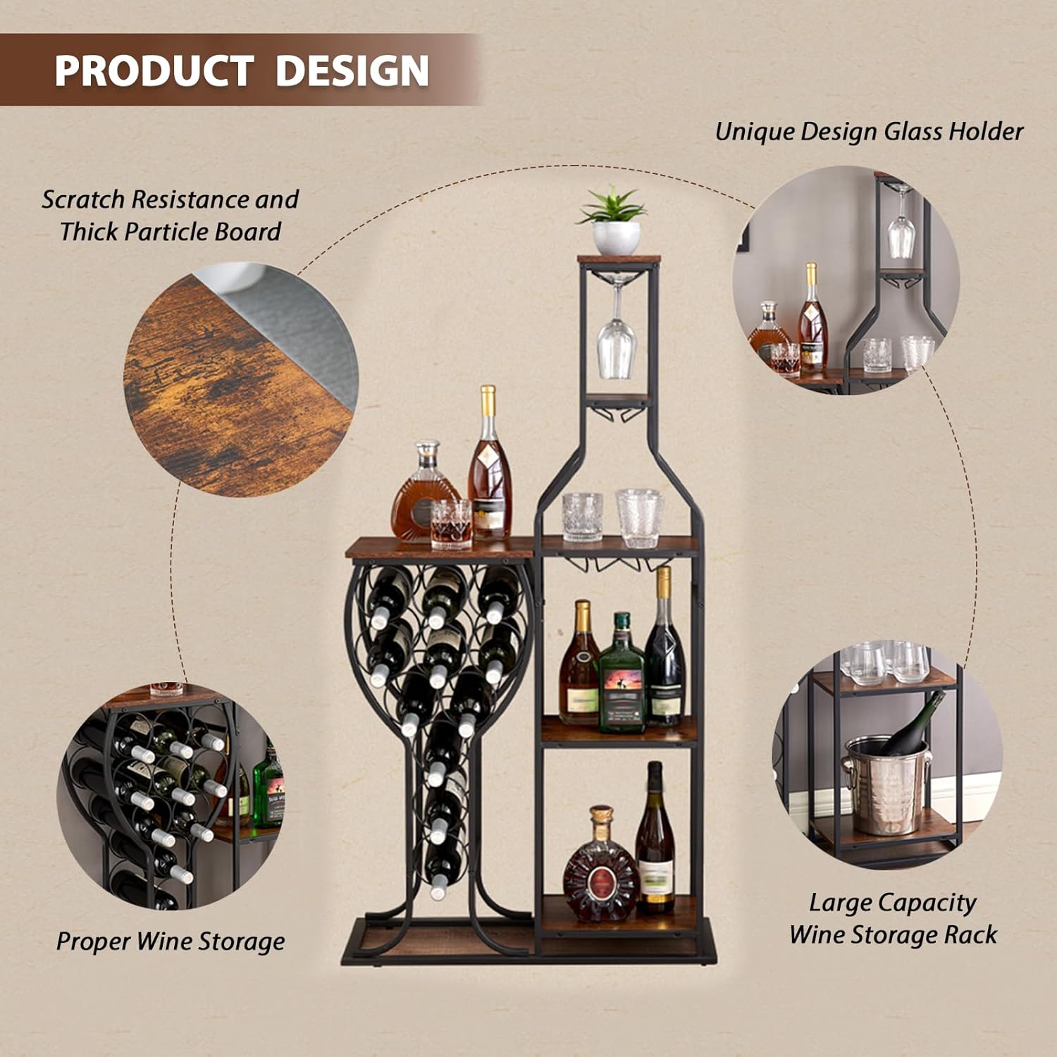 BESTTOONE 5 Tier Freestanding Wine Rack