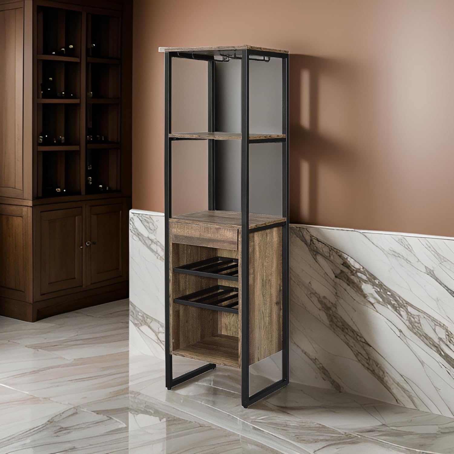 Benzara BM211138 Wine Rack 3 Compartments Brown Black