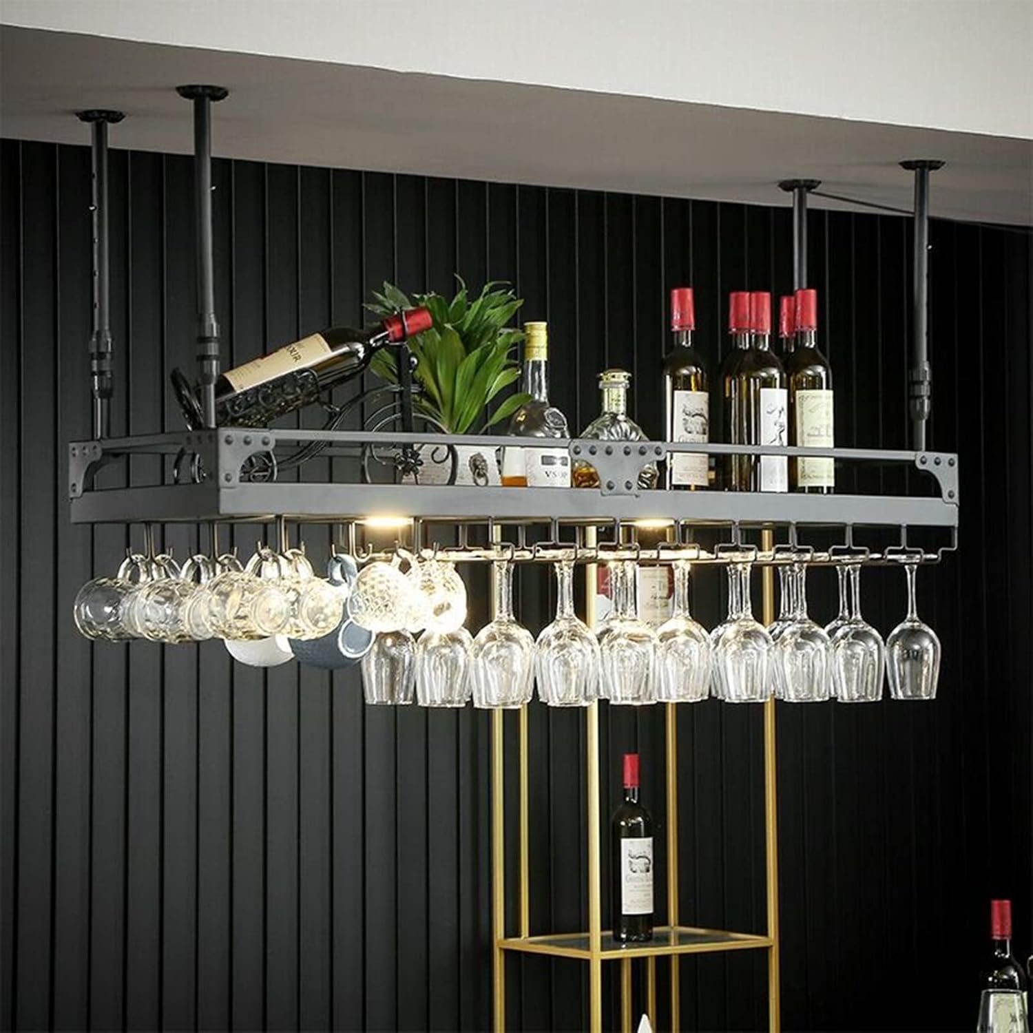 Adjustable Wine Rack for Bar and Kitchen Ceiling Mounted Stemware Holder