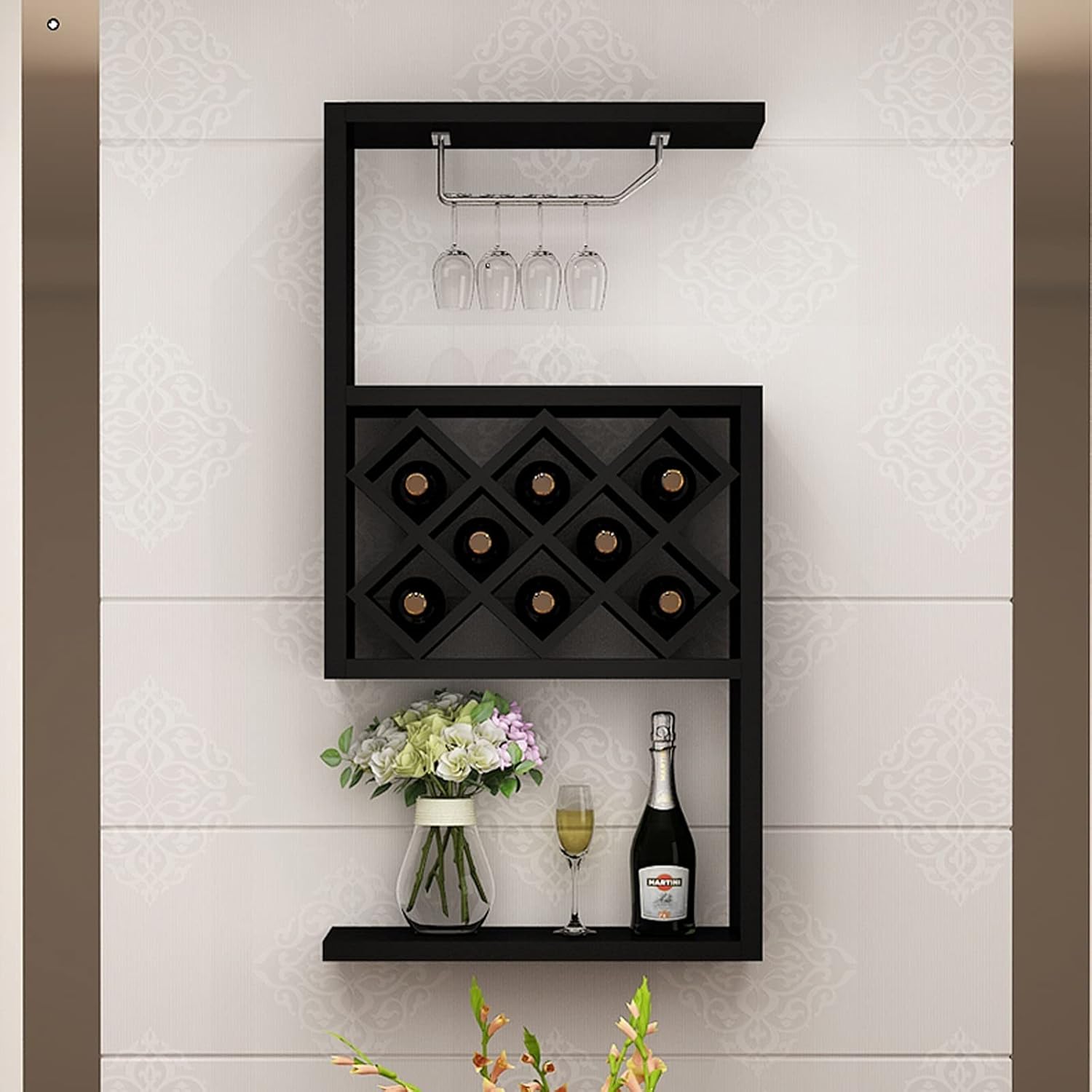 Suuim Wall-Mounted Wine Rack with Diamond Grid