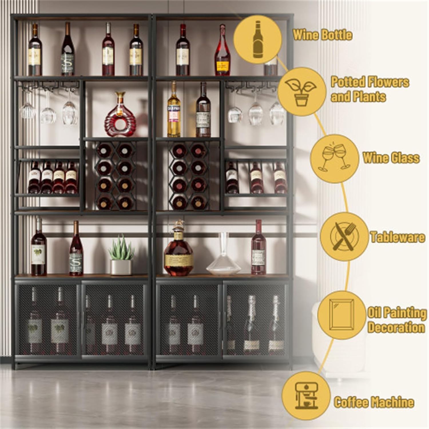 827 Inch Freestanding Wine Rack with 5 Tiers and Glass Shelf