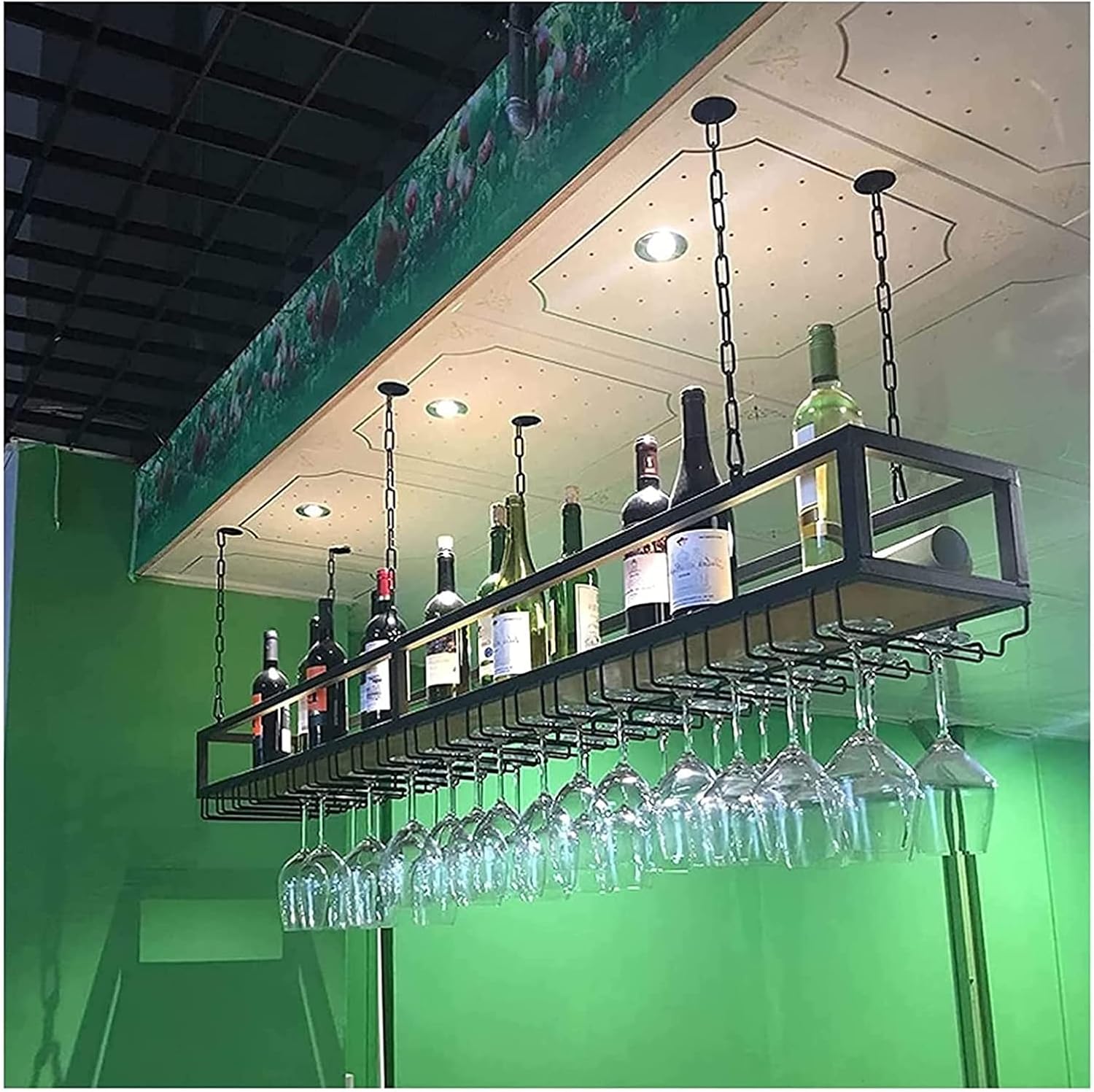 ALDEPO Adjustable Height Metal Wine Rack with Glass Holder