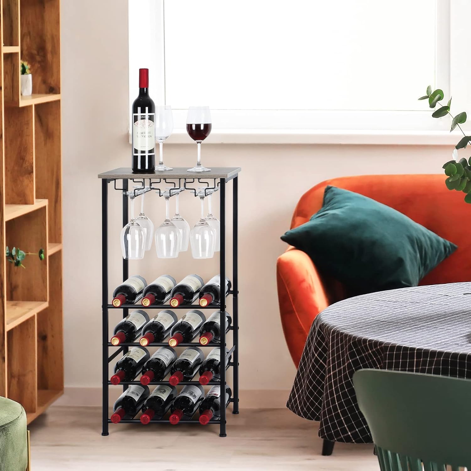 OYEAL Freestanding Wine Rack with 16 Bottle Capacity Gray Oak