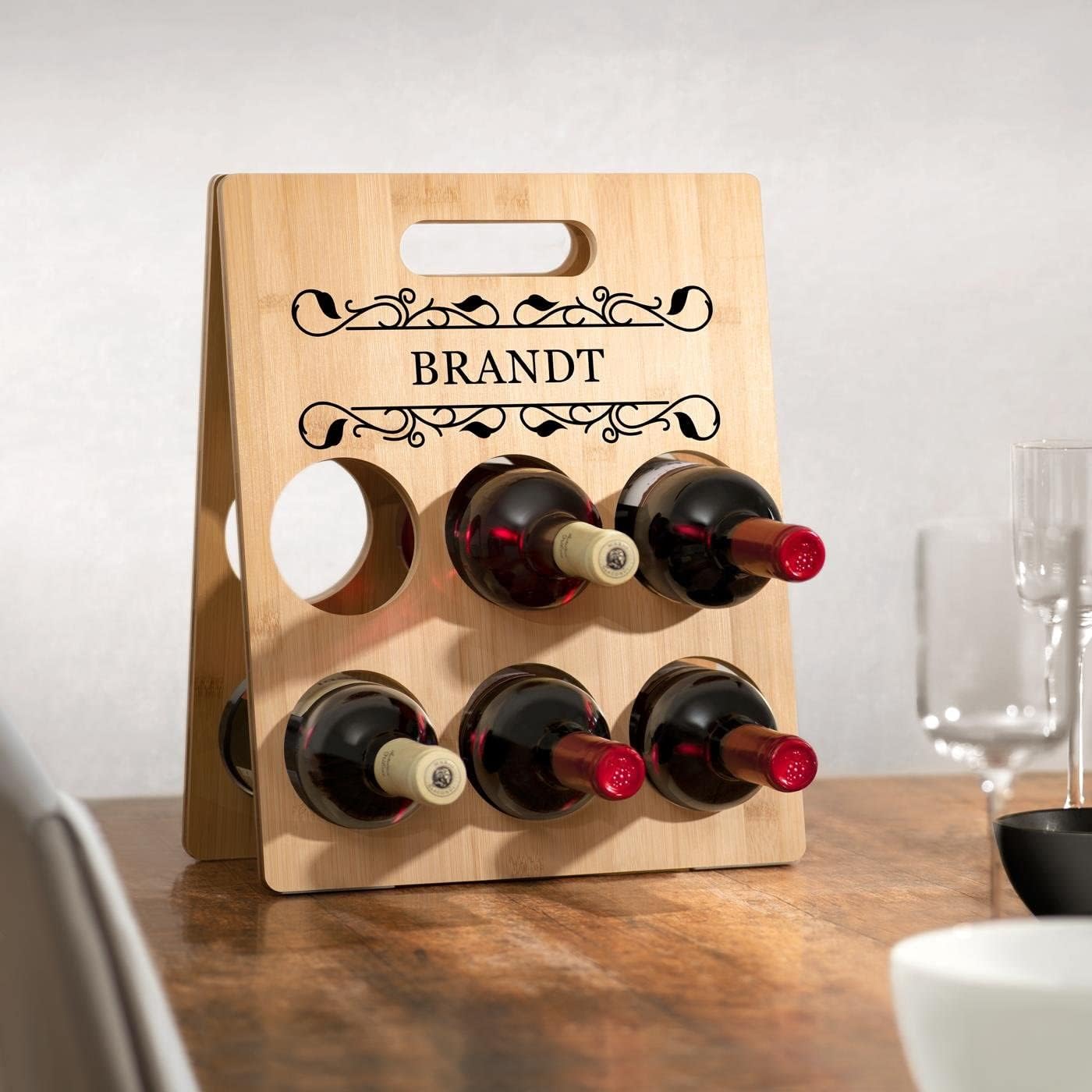 Maverton Personalized Wine Rack - 6 Bottle Wooden Stand for Him