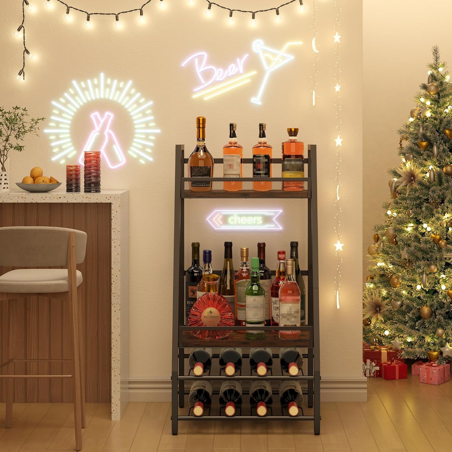LOTEYIKE 4-Tier Freestanding Wine Rack Floor