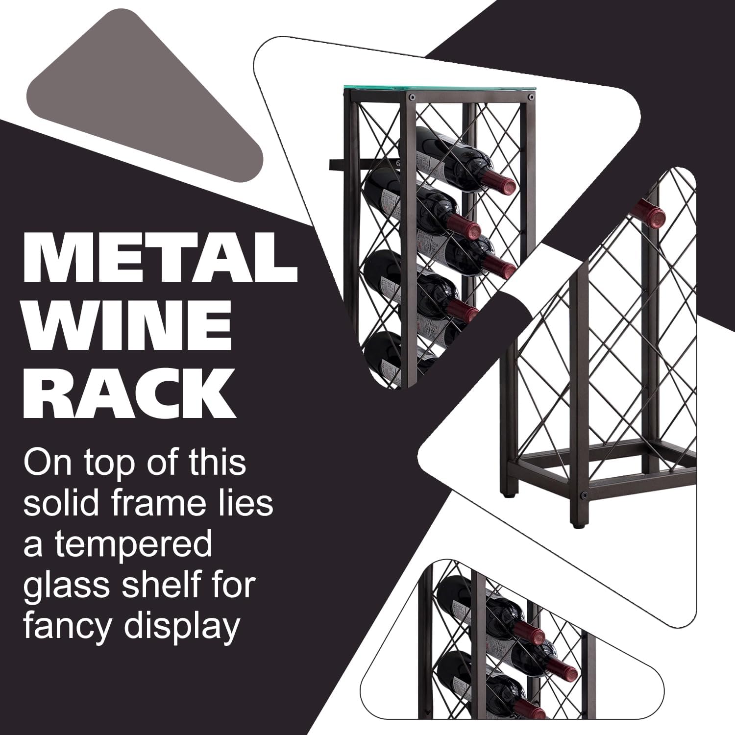 Kings Brand Narenda Freestanding Wine Rack - Pewter 13 Bottles