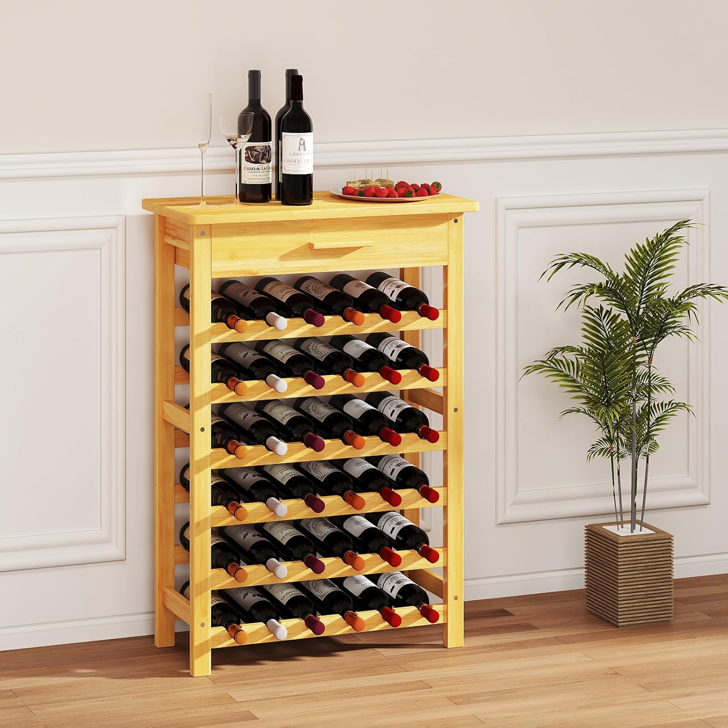 JSUN7 36 Bottle Bamboo Wine Rack - Space-Saving Display