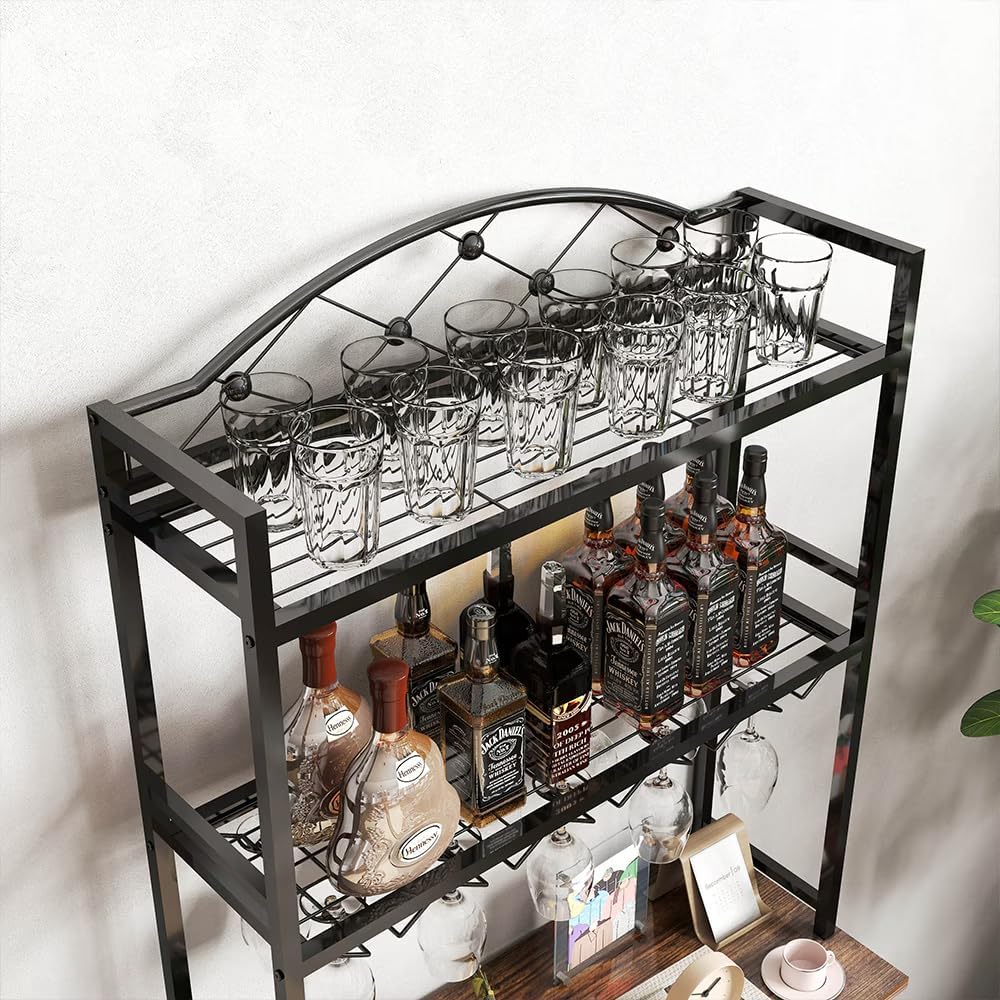 VOXIV 3-Tier Freestanding Wine Rack with Glass Holder