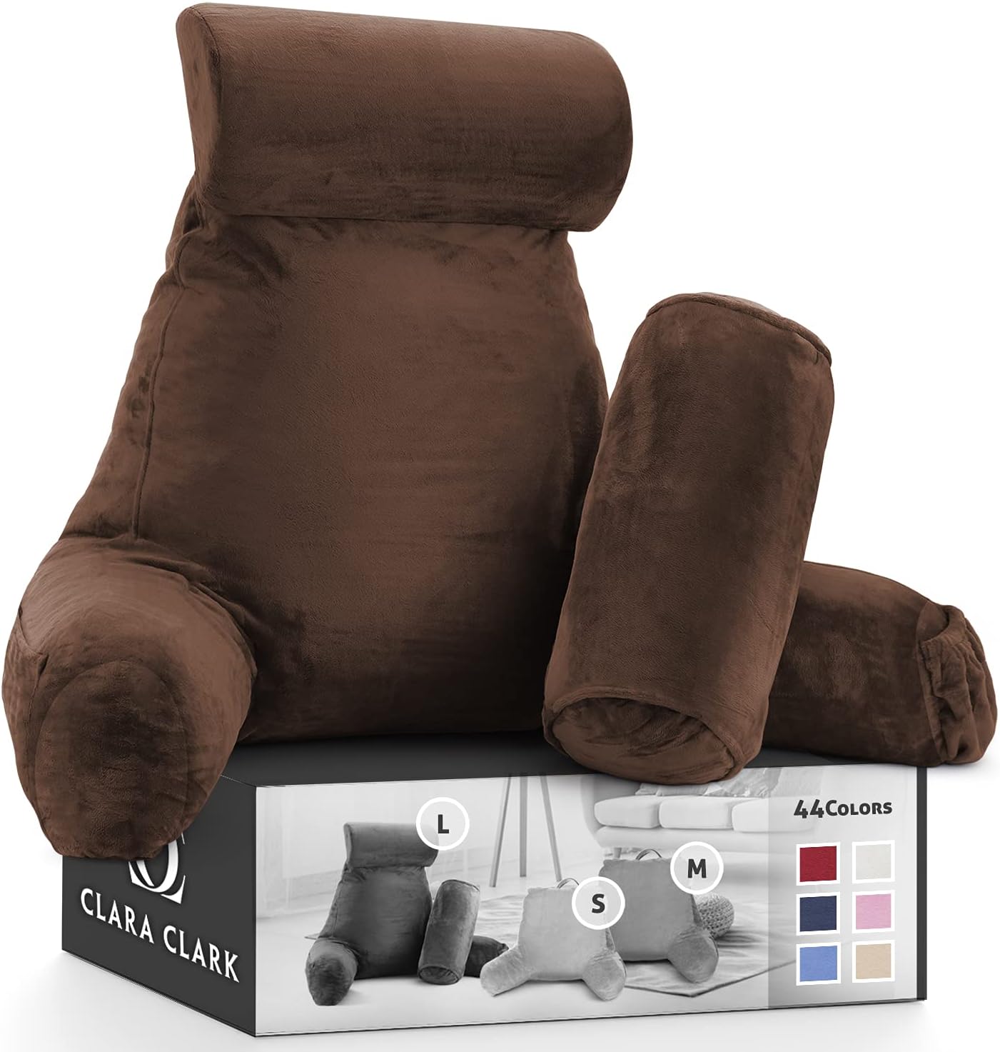 Clara Clark Reading Pillow - Large Brown 31 Inch Memory Foam Bed Rest