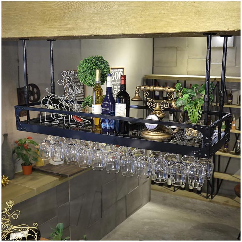 LASEVE Wall-Mounted Wine Rack with Glass Holder 60Cm