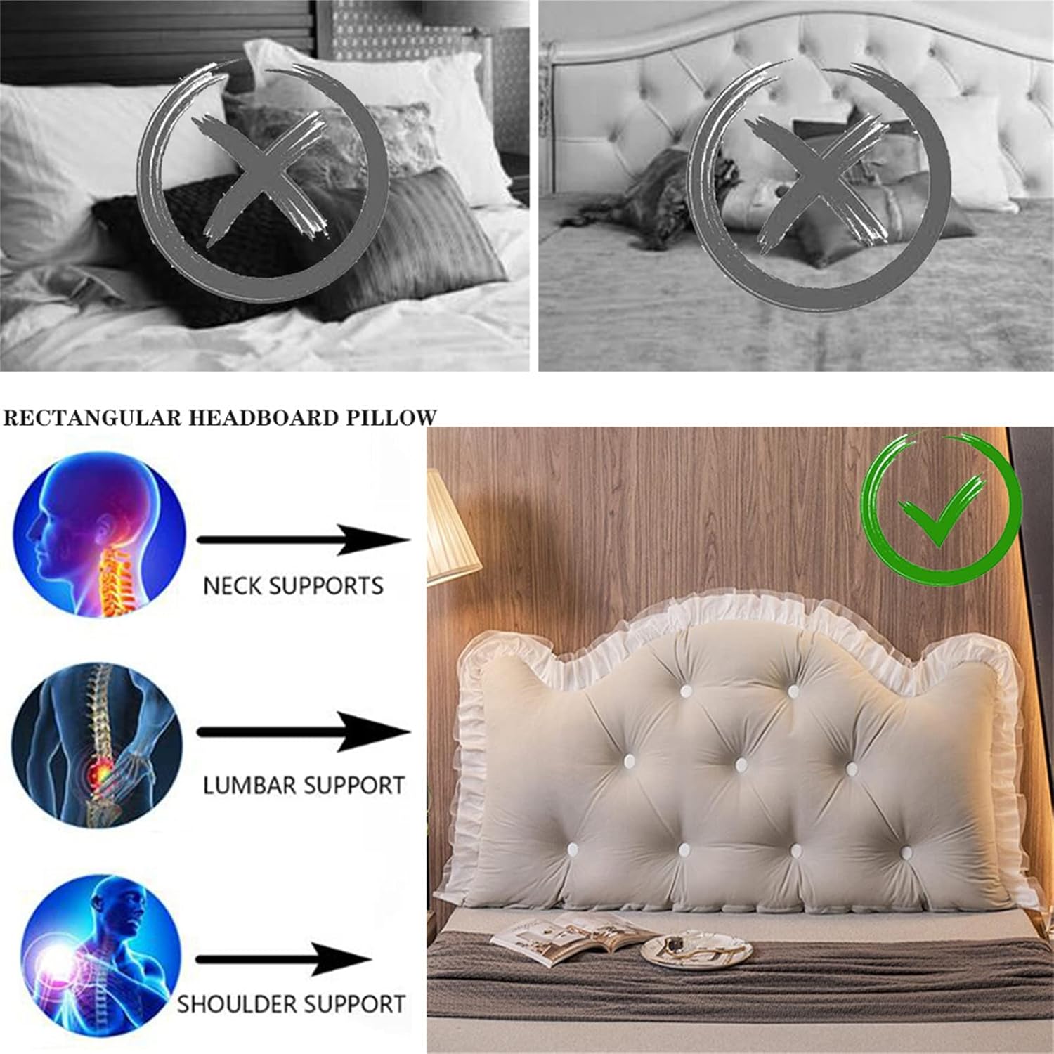 ZZYK Headboard Pillow Full King Queen Twin Grey 59 Inch