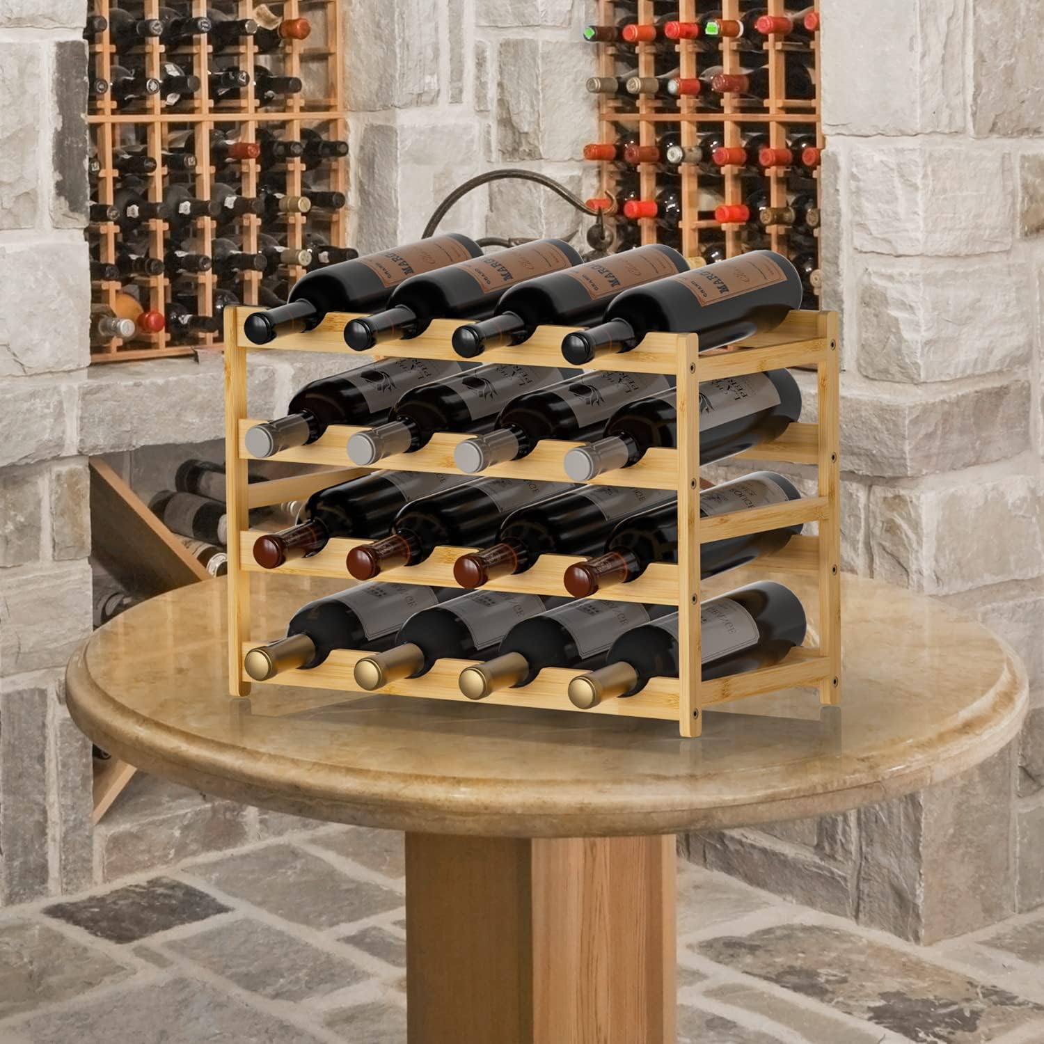 Ruichang 4-Tier Bamboo Wine Rack 16 Bottle Capacity